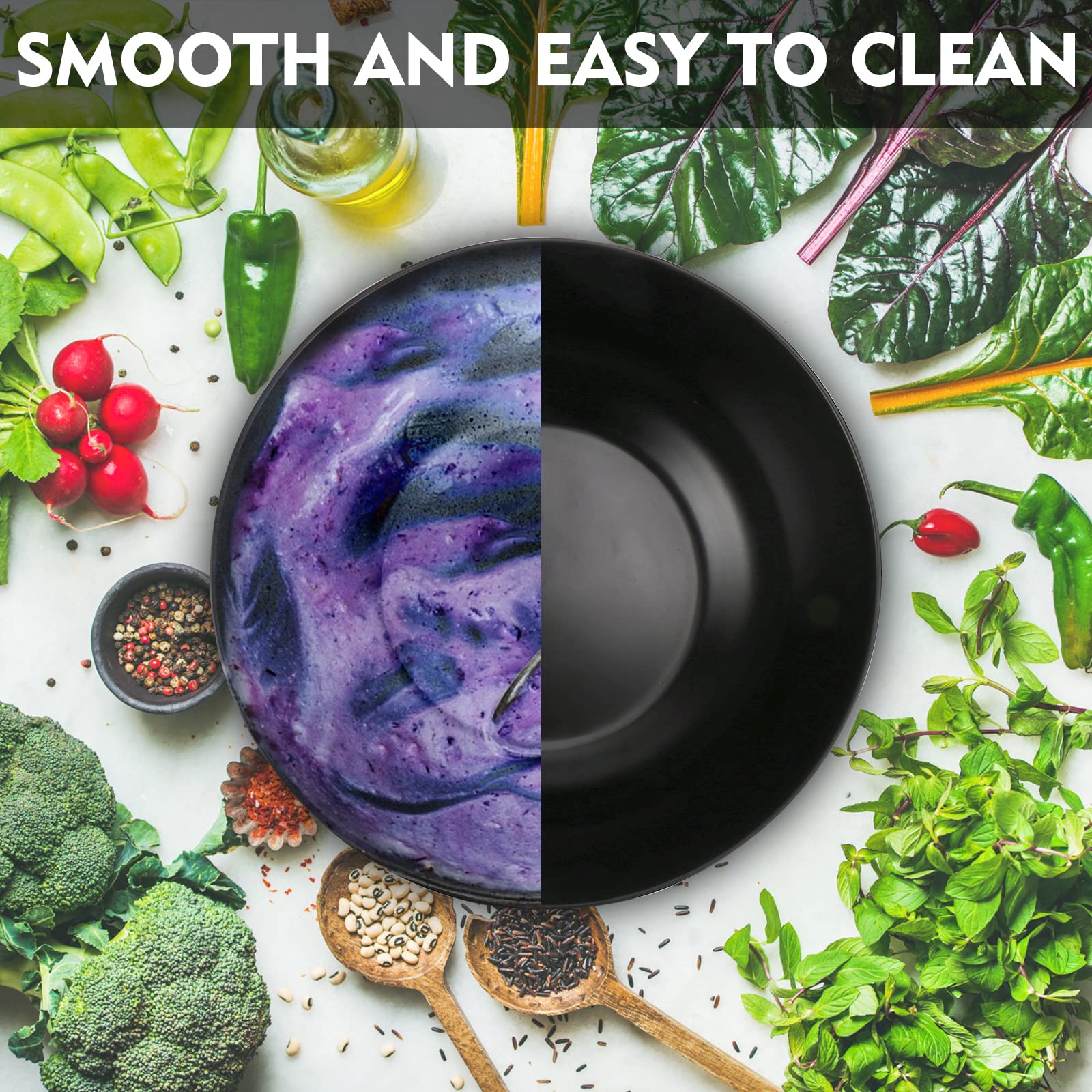 ShineMe 125oz Black Large Salad Bowl with Lid - Bamboo Fiber Airtight Mixing Bowl Set with Utensils for Kitchen, Storing, Serving & Travel | Perfect for Meal Prep, Picnics, Camping & Outdoor Dining