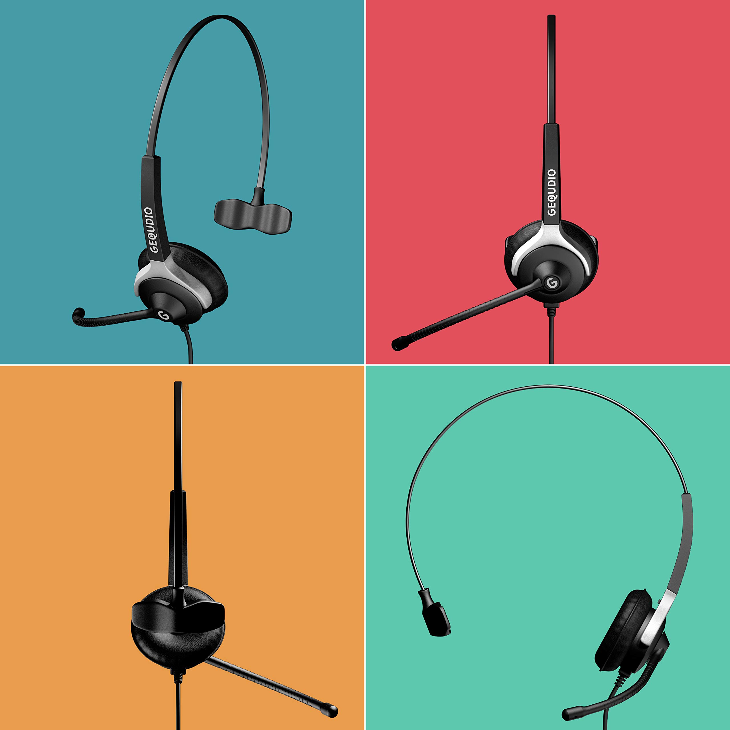 GX3+ GX5+ Wired Headset with RJ Cable - Lightweight Mono Headphones with Replaceable Cable, Ear Pads & Mic Cover - Perfect for Call Centers, Office & Customer Service