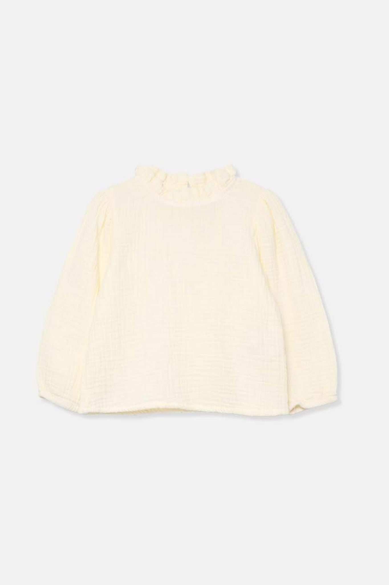Ivory Textured Cotton Ruffle Blouse for Baby Girls | Elegant & Comfortable Top for Special Occasions, Photos & Daily Wear
