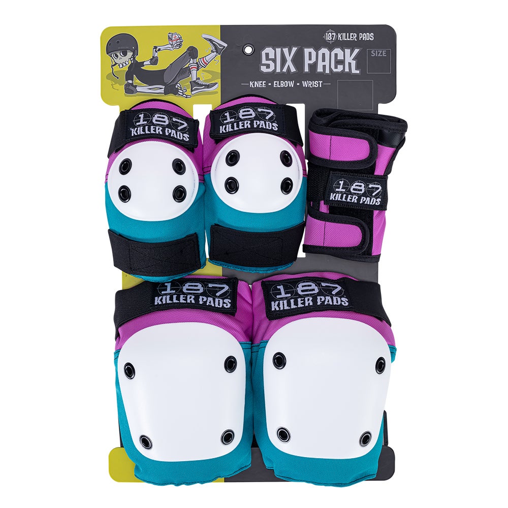 Premium 187 Six Pack Pad Set - Pink & Teal for Yoga, Fitness, and Workout - Non-Slip Knee & Elbow Protection for Women & Men