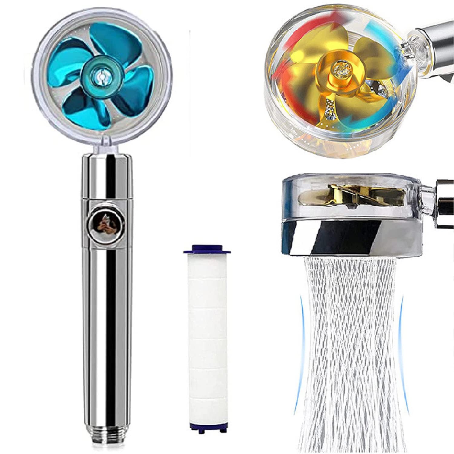 High Pressure Water Saving Shower Head - 360 Degree Rotating ABS Rain Spray Nozzle with Small Fan for Bathroom | Eco-Friendly & Powerful Shower Experience for Relaxation & Water Conservation
