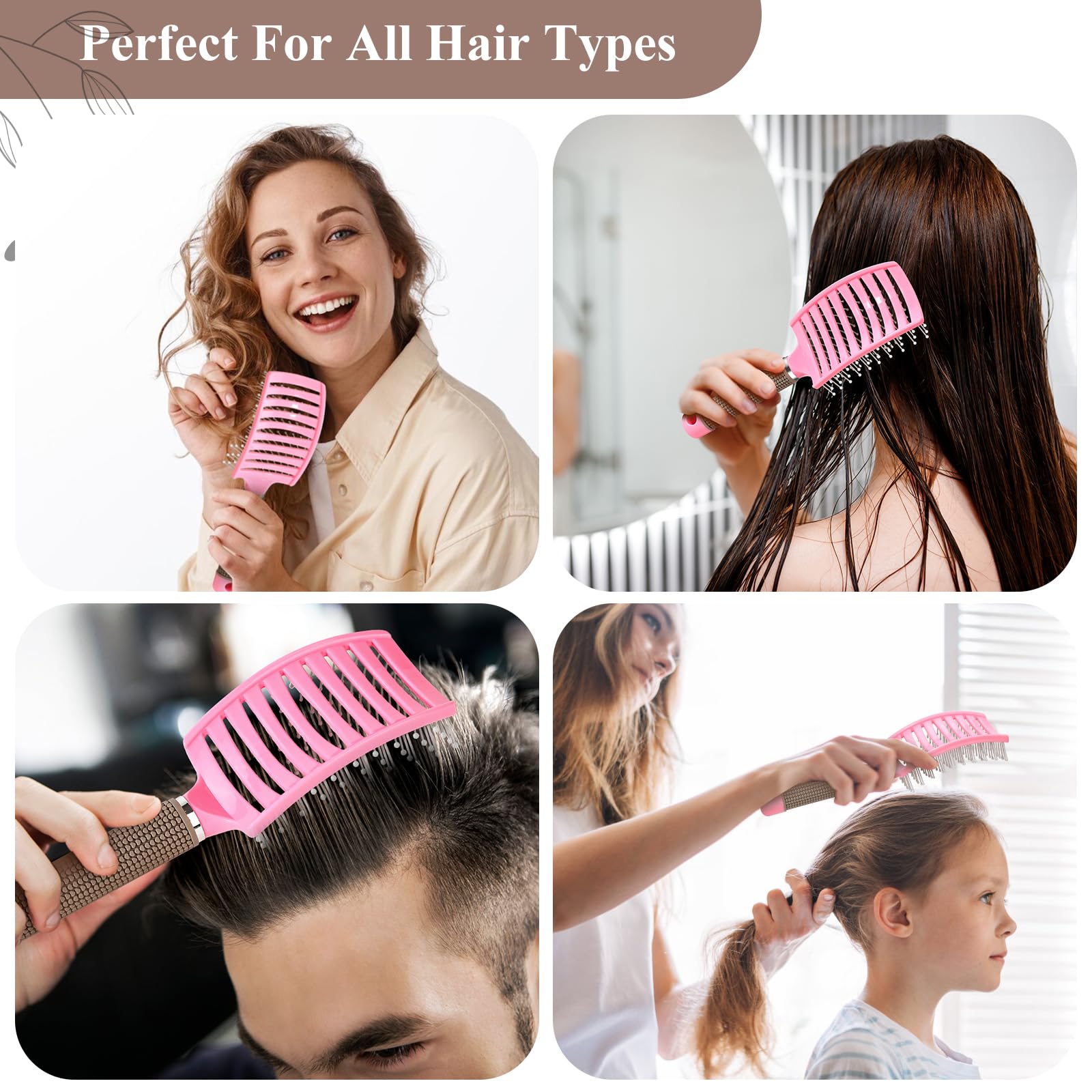 **Detangling Hair Brush for Women & Men - Curved Vent Brush for Wet & Dry Hair, Faster Blow Drying - Adds Shine & Smoothness for Curly, Straight, Thick or Thin Hair (Pink) - Perfect for Home, Travel & Salon Styling**