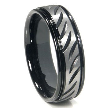 Black Tungsten 8MM Diamond Cut Ribbed Wedding Band Ring for Men - Size 13.5 - Durable Comfort Fit Wedding Ring for Grooms, Anniversary & Special Occasions