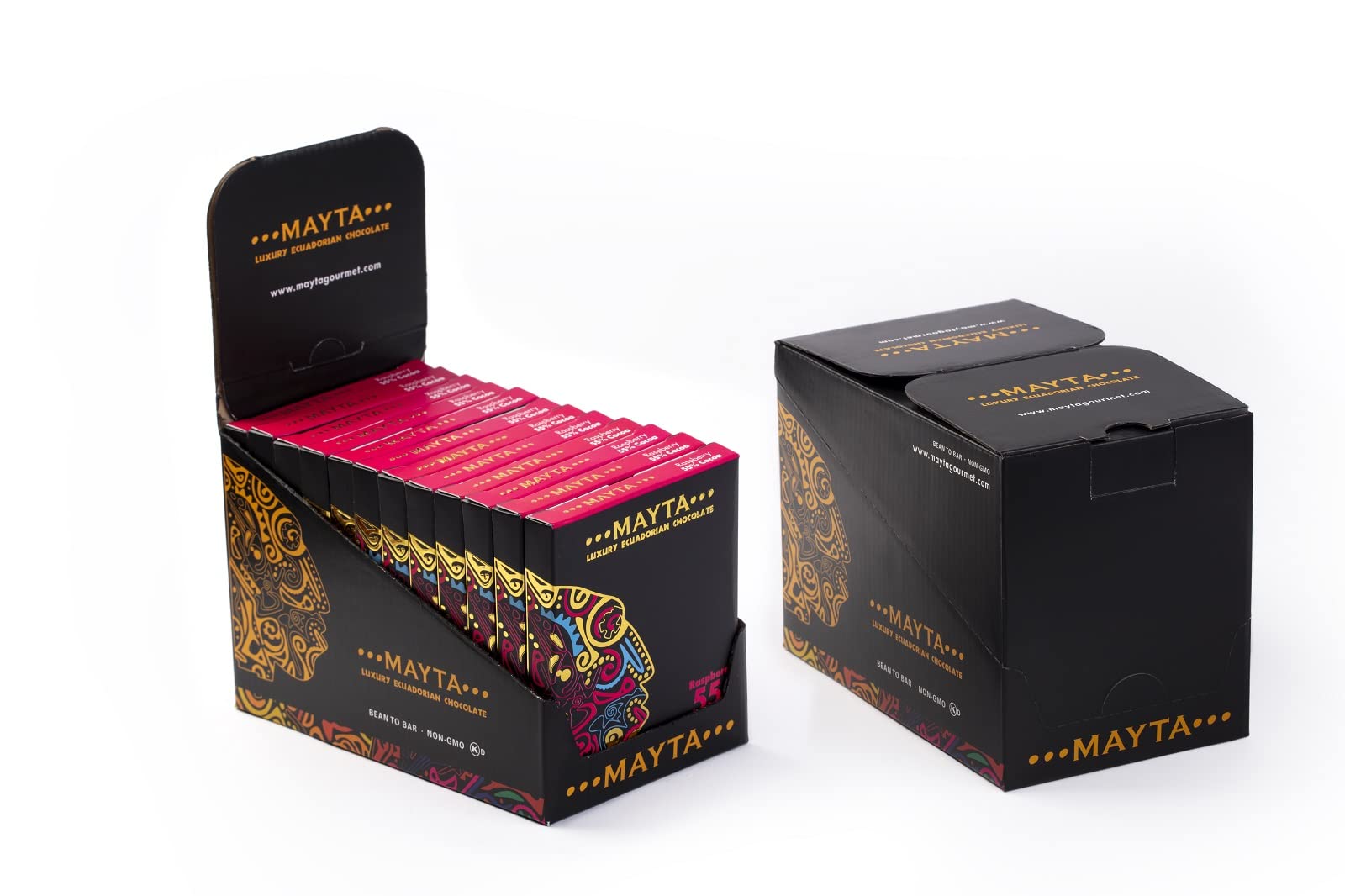 Mayta Gourmet Dark Chocolate Bars 55% Cacao with Raspberry - Ecuadorian Fine Aroma Cocoa - Exotic Fruit Inclusions - 12 Pack (600g) - Perfect for Gifts, Desserts & Gourmet Snacking