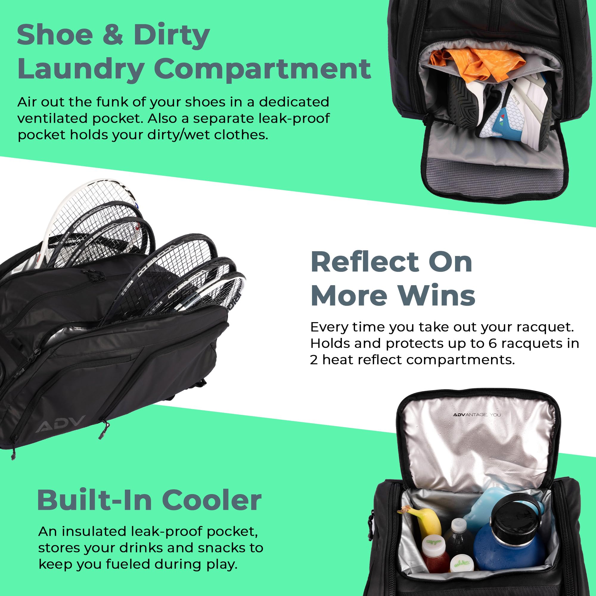 ADV Pro Tennis Bag V3 - Premium Tennis Racquet Backpack with Cooler Pocket, Ventilated Shoe Compartment & Smart Organization | Perfect for Men & Women Players | Ideal for Tournaments, Practice & Gym