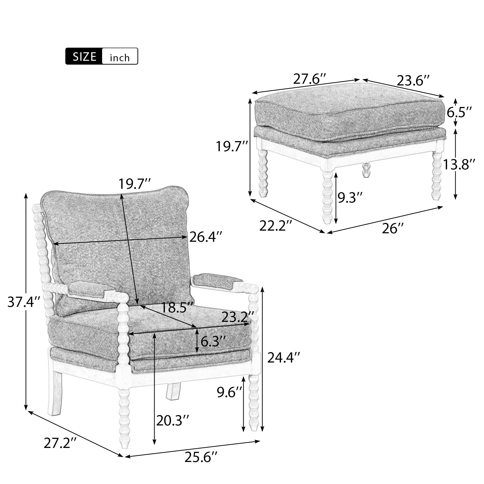 Modern Velvet Accent Chair with Ottoman - Tufted Armchair with Footrest, Lounge & Reading Chair for Small Spaces - Living Room, Bedroom, Office Decor (White + Gray 009) | Cozy Seating for Relaxing, Reading & Entertaining Guests