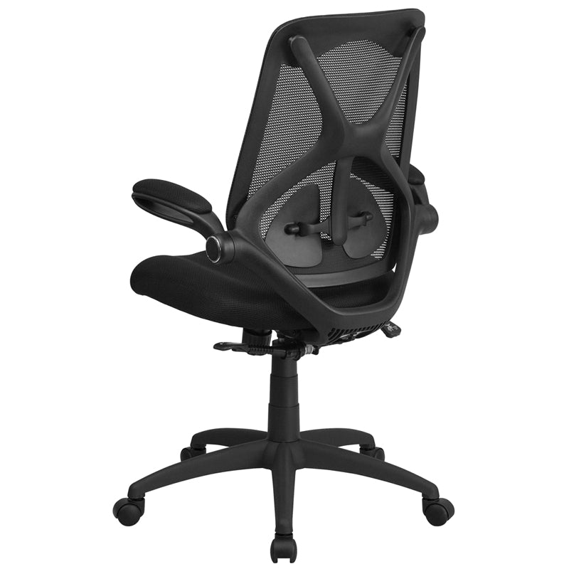 FLASH Kimble High Back Black Mesh Executive Ergonomic Office Chair - Adjustable Lumbar Support, 2-Paddle Control & Flip-Up Arms - Perfect for Home Office, Gaming & Workspace Comfort