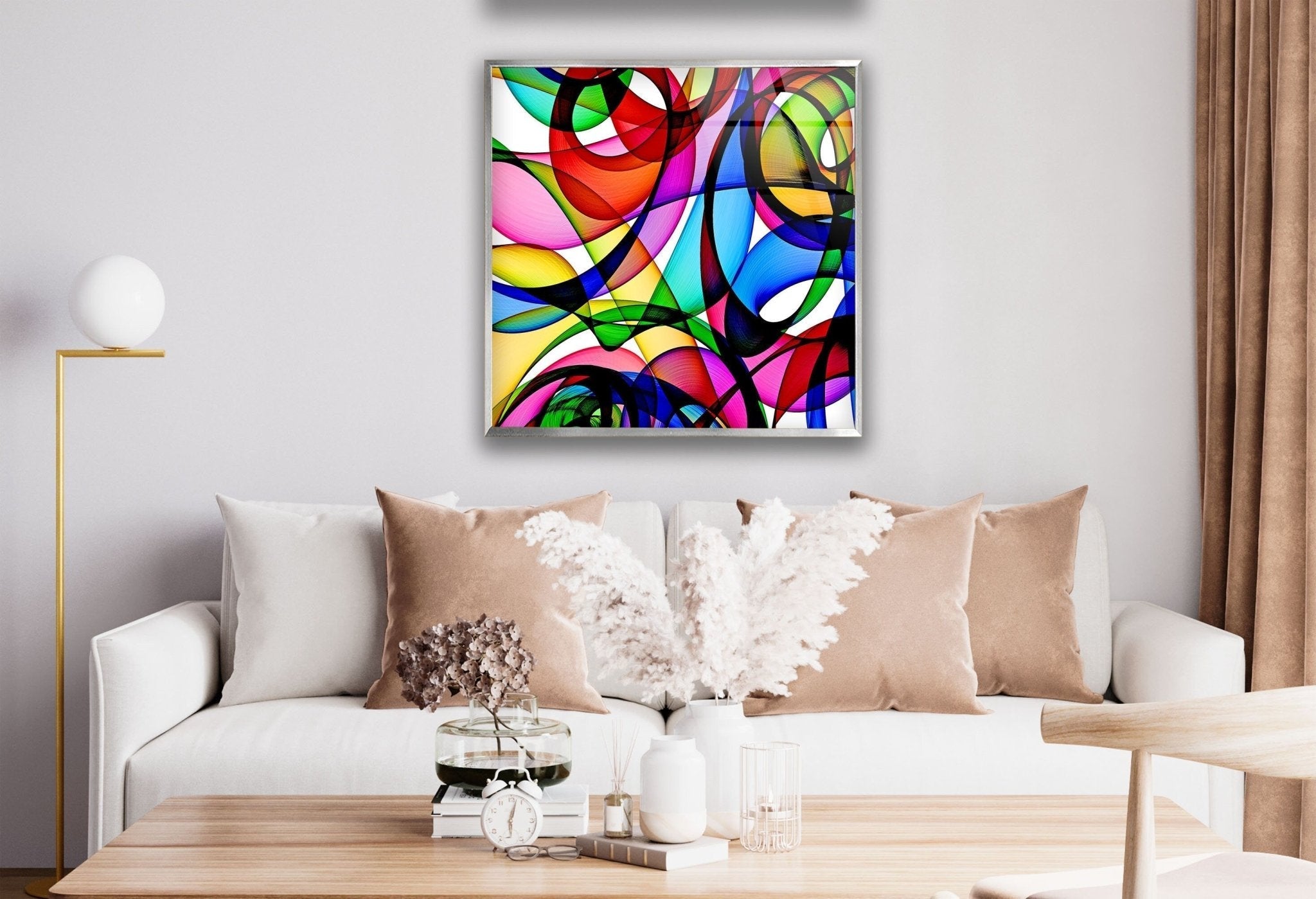 Abstract Circles Glass Wall Art - Modern Geometric Home Decor for Living Room, Bedroom & Office - Handmade Glass Wall Hangings for Stylish Interior Design