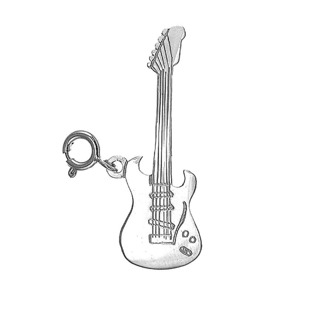 Rhodium-Plated 925 Sterling Silver Electric Guitar Pendant Necklace - 18 Inch Adjustable Chain - Perfect for Musicians, Rock Fans & Gift Giving