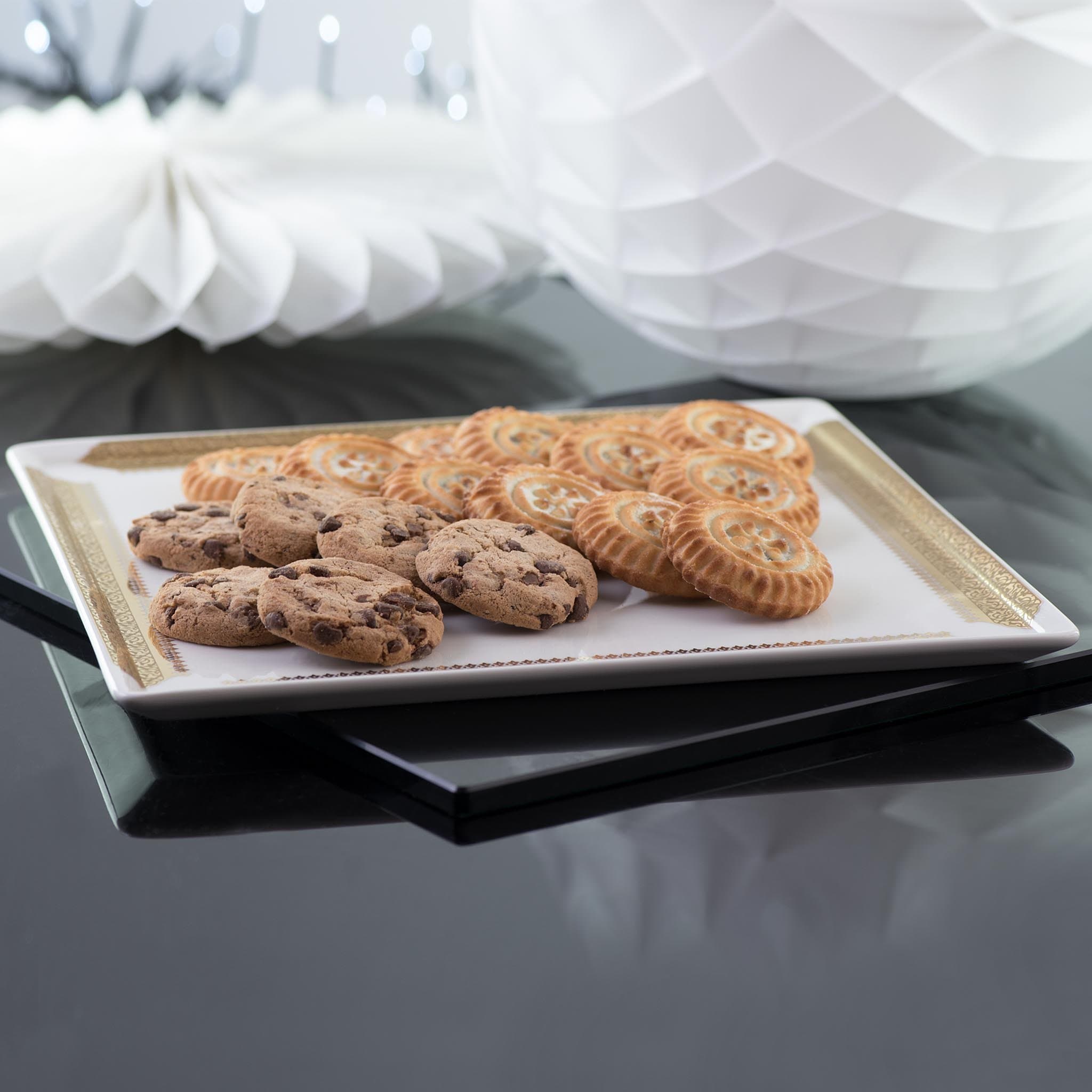 Dimlaj Cordoba Large Square Serving Plate - 14 Inch Gold Decorative Tray for Dinner Parties, Buffets, and Holiday Entertaining