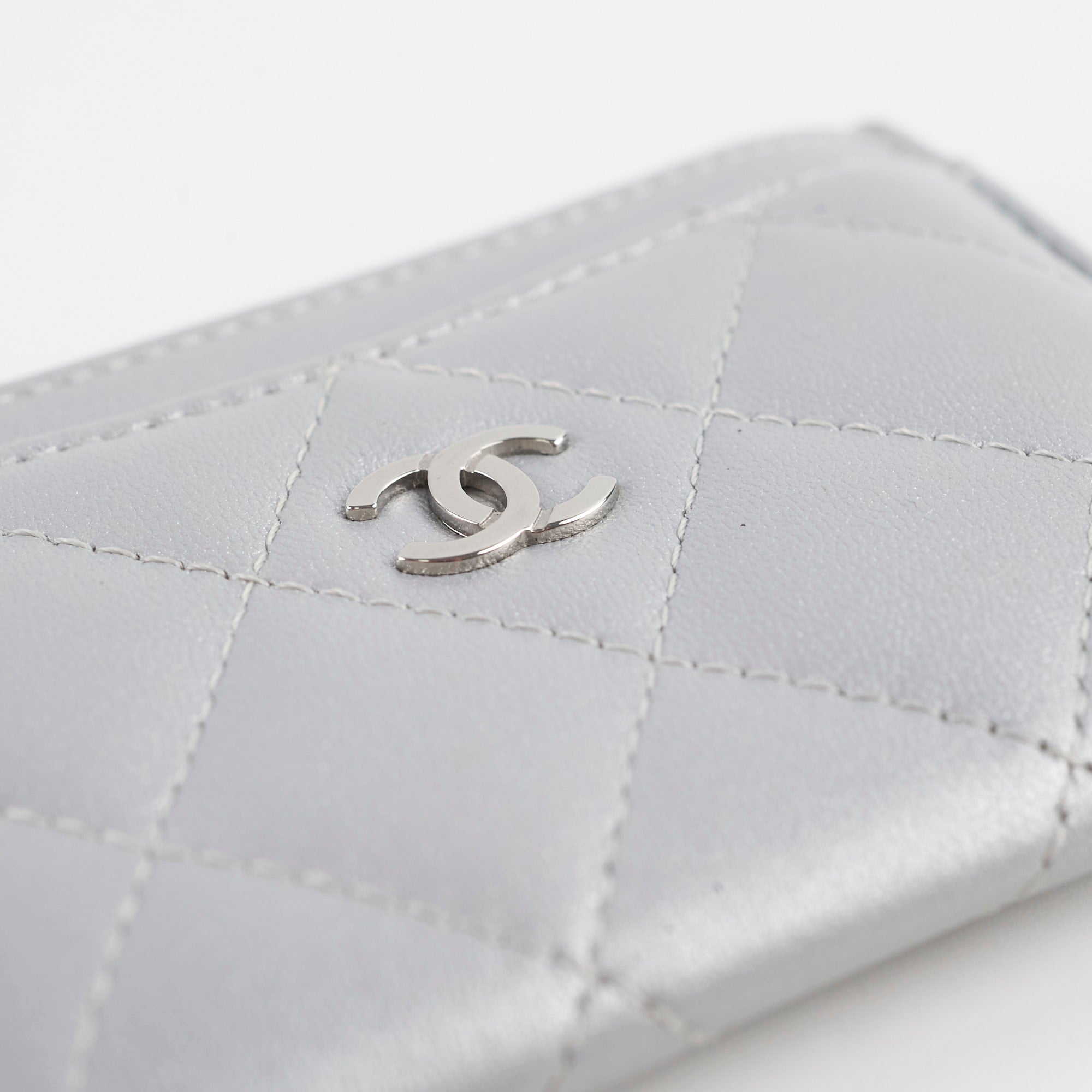 Chanel Metal Grey Microchip Card Holder - Slim RFID Blocking Luxury Wallet for Women & Men | Perfect for Travel, Shopping & Everyday Use