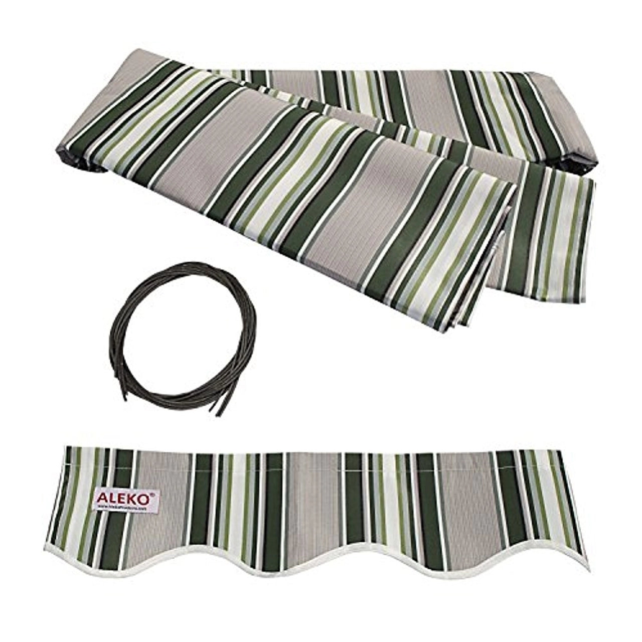Aleko 10x8 Feet Half Cassette Motorized Retractable LED Patio Awning - Waterproof Outdoor Sun Shade with Multi-Striped Green Design for Deck, Garden, and Backyard Relaxation