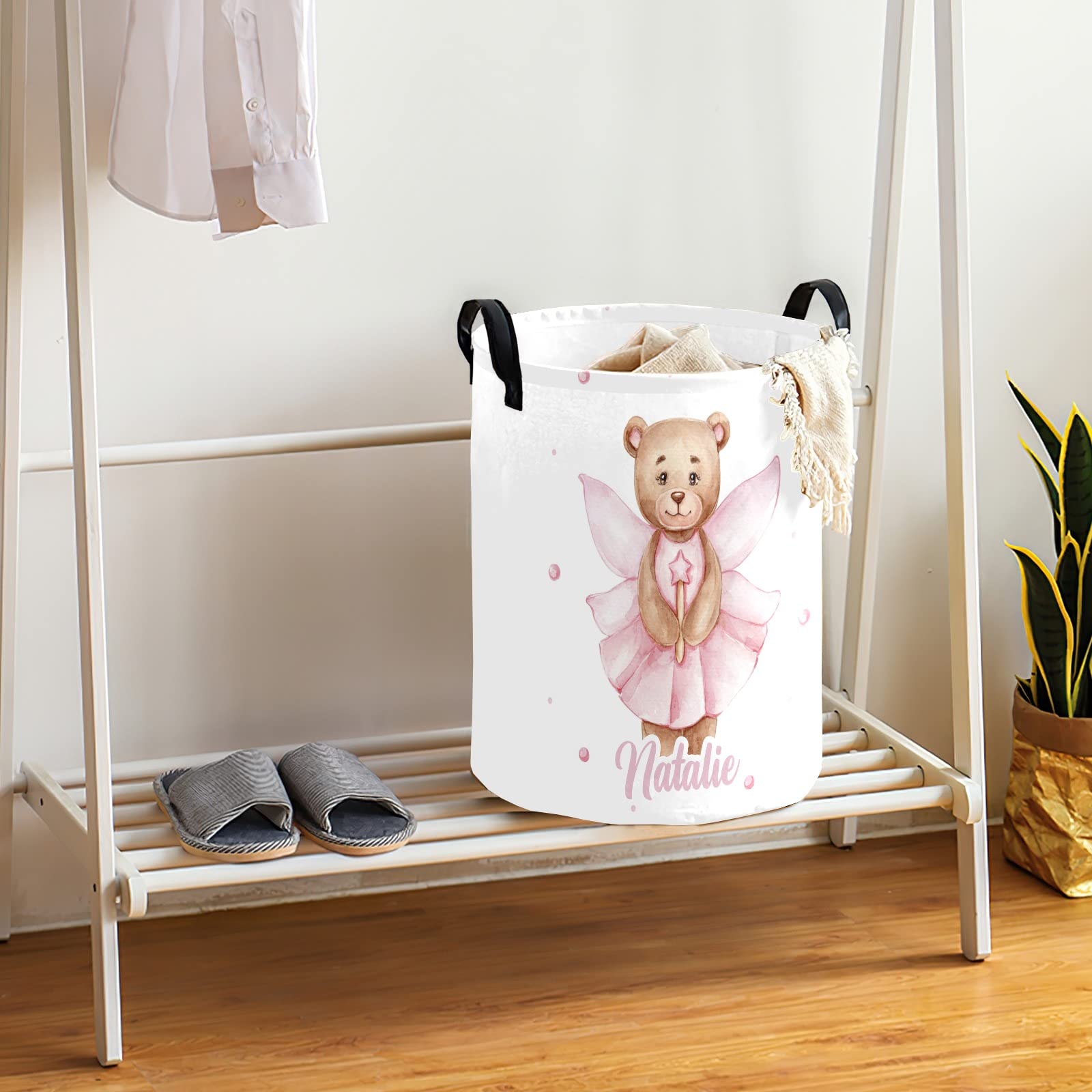 Personalized Ballet Bear Laundry Hamper - Waterproof & Collapsible Clothes Basket with Handles (19.7