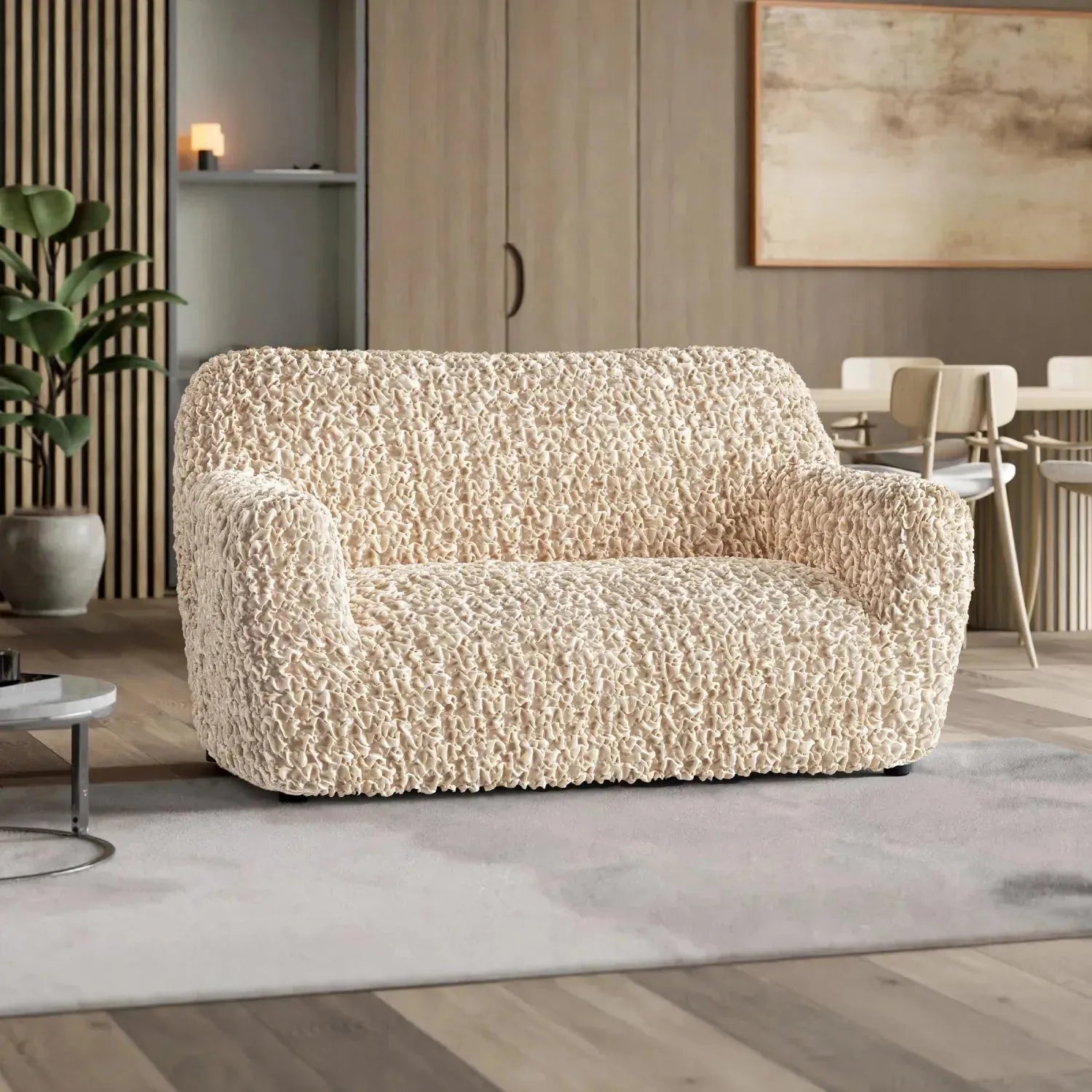 2 Seater Loveseat Slipcover - Fuco Velvet Collection | Soft Stretch Sofa Cover for Living Room, Bedroom & Office