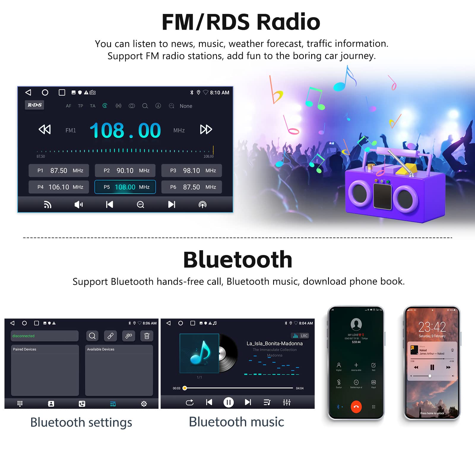 2+32GB Android Double Din Car Stereo with Apple CarPlay & Android Auto - 9