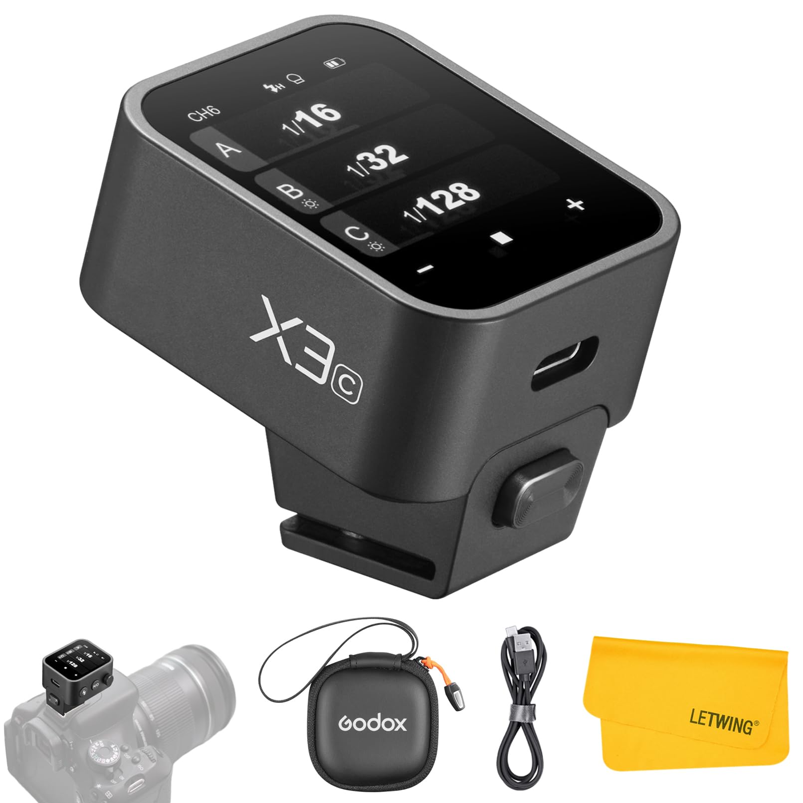 Godox X3C TTL Wireless Flash Trigger for Canon Cameras - 2.4G Touchscreen Transmitter with TTL Auto/Manual/Multi Flash, Built-in Lithium Battery & OLED Screen | Perfect for Studio Photography, Wedding Shoots & Outdoor Flash Photography