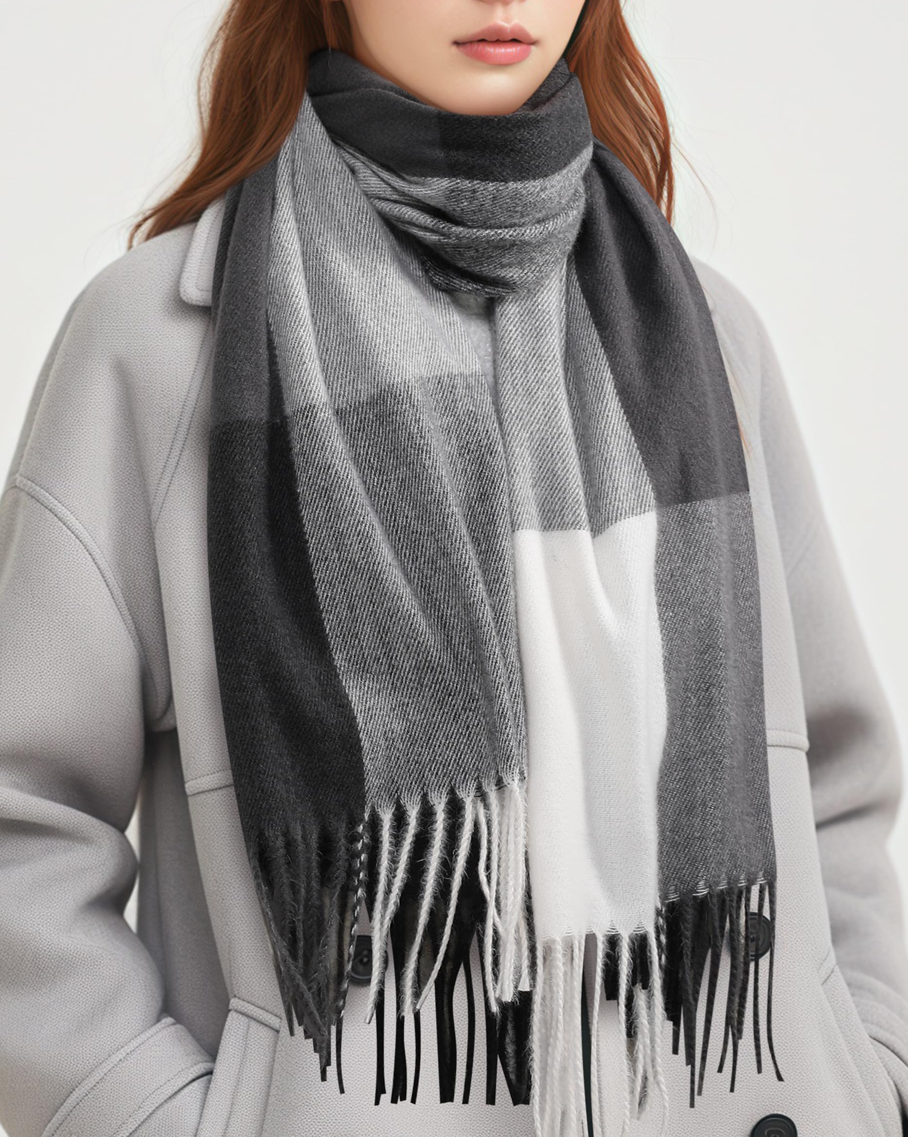 Luxury Cashmere Winter Scarves for Women - Soft Plaid Blanket Scarf 79