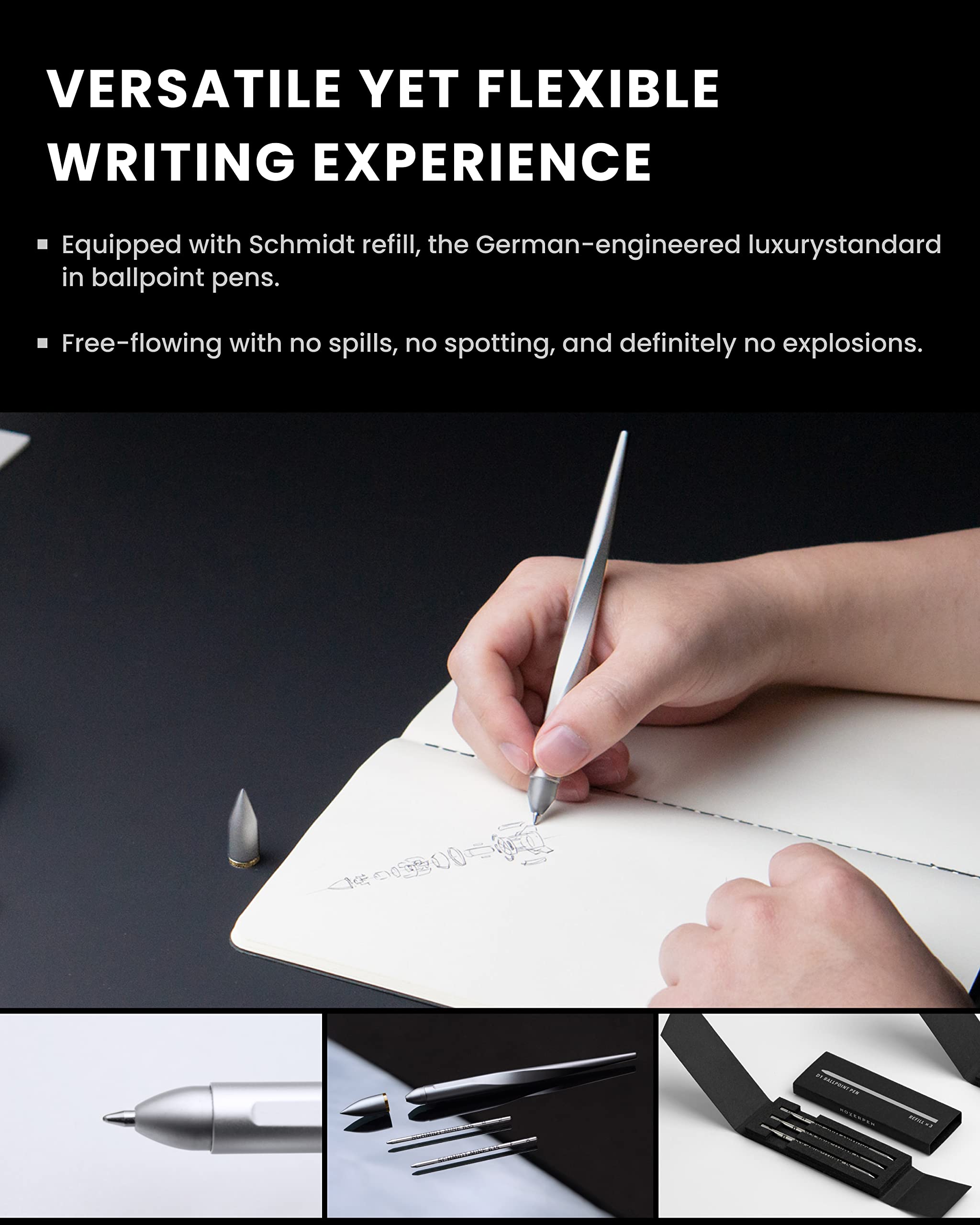 Novium Hoverpen Interstellar Edition - Premium Luxury Pen with Aerospace Alloy, Sleek Executive Design, Free Spinning Mechanism | Perfect Desk Decor & Unique Gift for Bosses, Women, Professionals (Starlight Silver, 18K Gold) | Ideal for Office Use, Business Meetings & Special Occasions