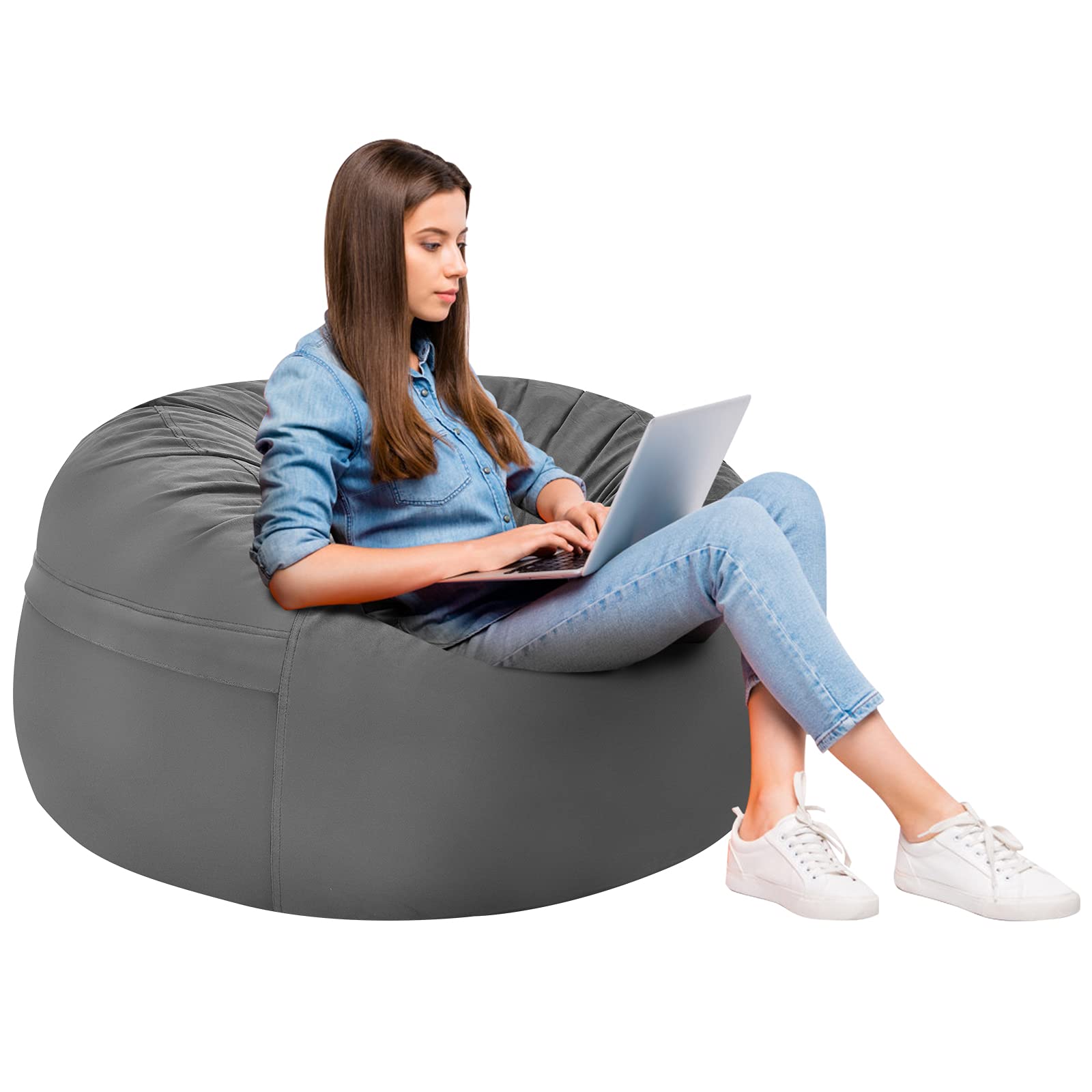Giantex 3ft Bean Bag Chair with Soft Microfiber Cover - Washable Sponge Filled Floor Chair for Living Room, Bedroom, Office & Nursery - Comfortable Lazy Sofa for Relaxing, Gaming & Reading (Gray)
