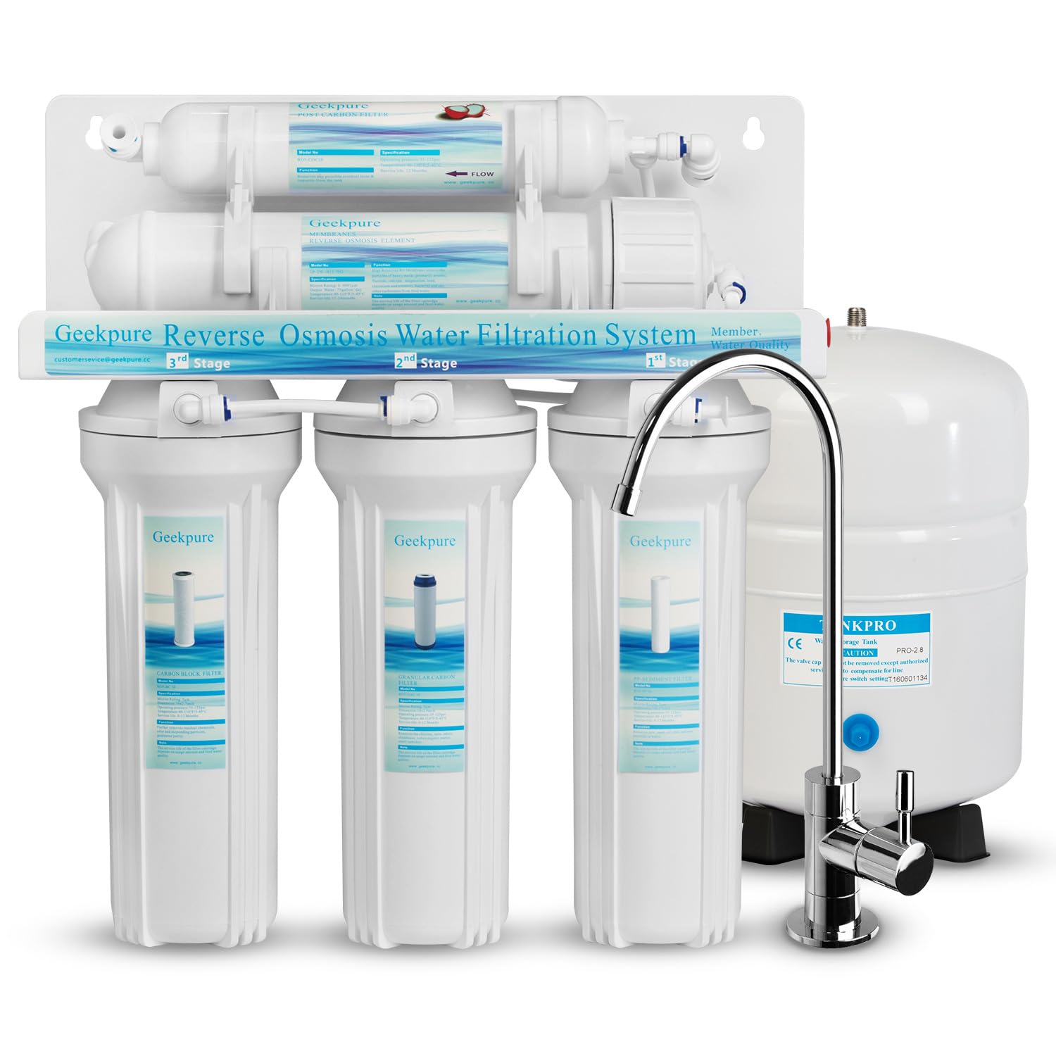 Geekpure 5-Stage Reverse Osmosis RO Water Filtration System - 75 GPD for Clean Drinking Water | Under Sink Installation | Home & Office Use