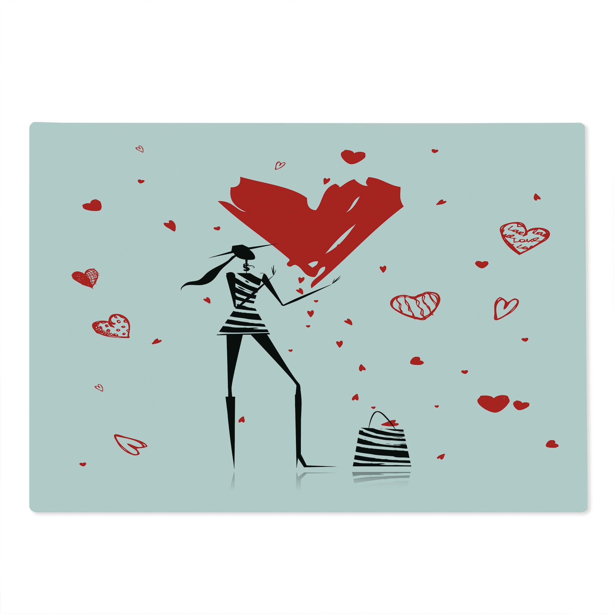Lunarable Fashion Cutting Board - Urban Lady with High Heels & Giant Valentine's Day Heart Print, Tempered Glass Serving Board for Kitchen & Dining Decor (Large, White/Black/Red) - Perfect for Valentine's Gifts, Romantic Dinners & Home Decor