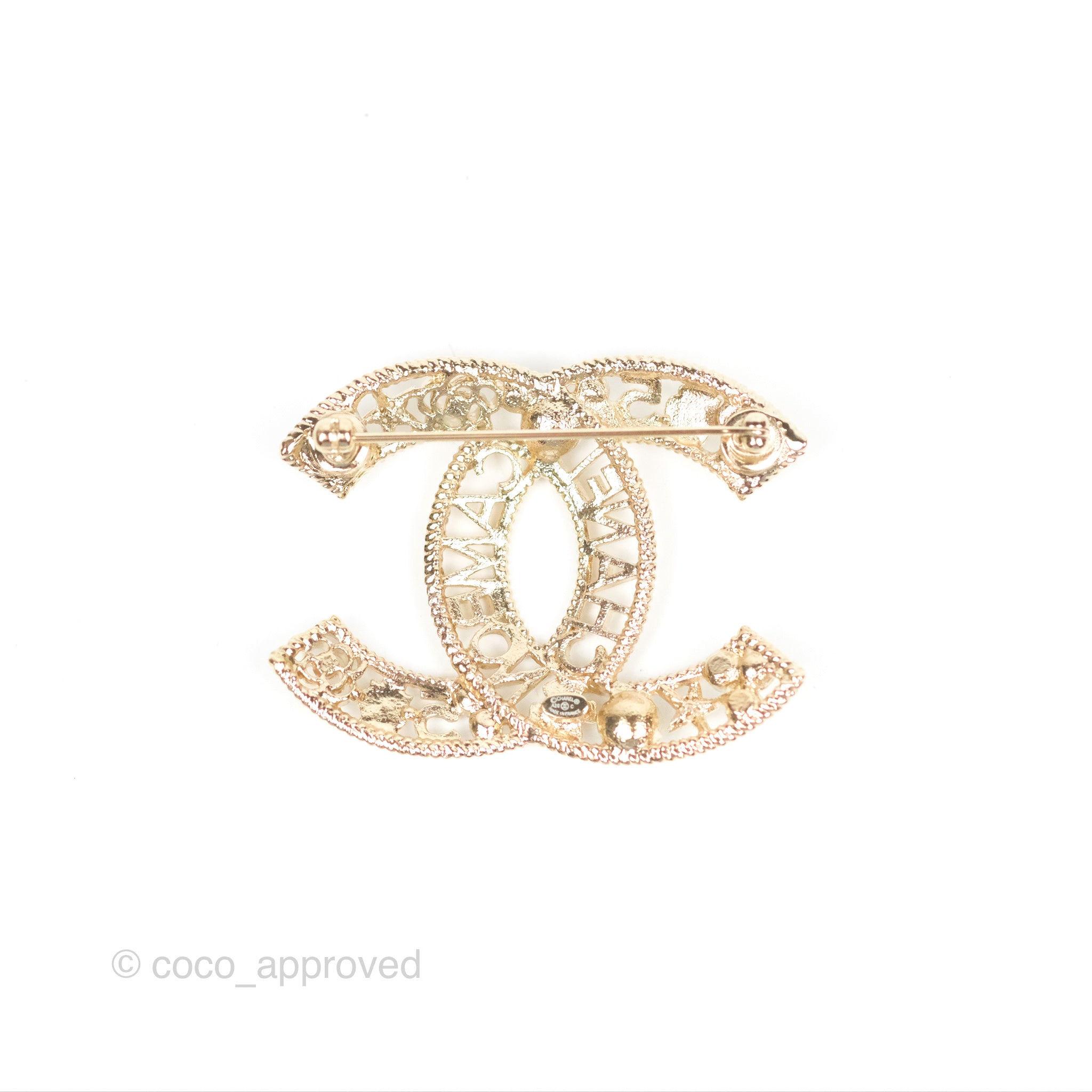 Chanel CC No5 Camellia Crystal Pearl Brooch Gold Tone 20C - Elegant Fashion Accessory for Women, Perfect for Dresses, Jackets & Special Occasions