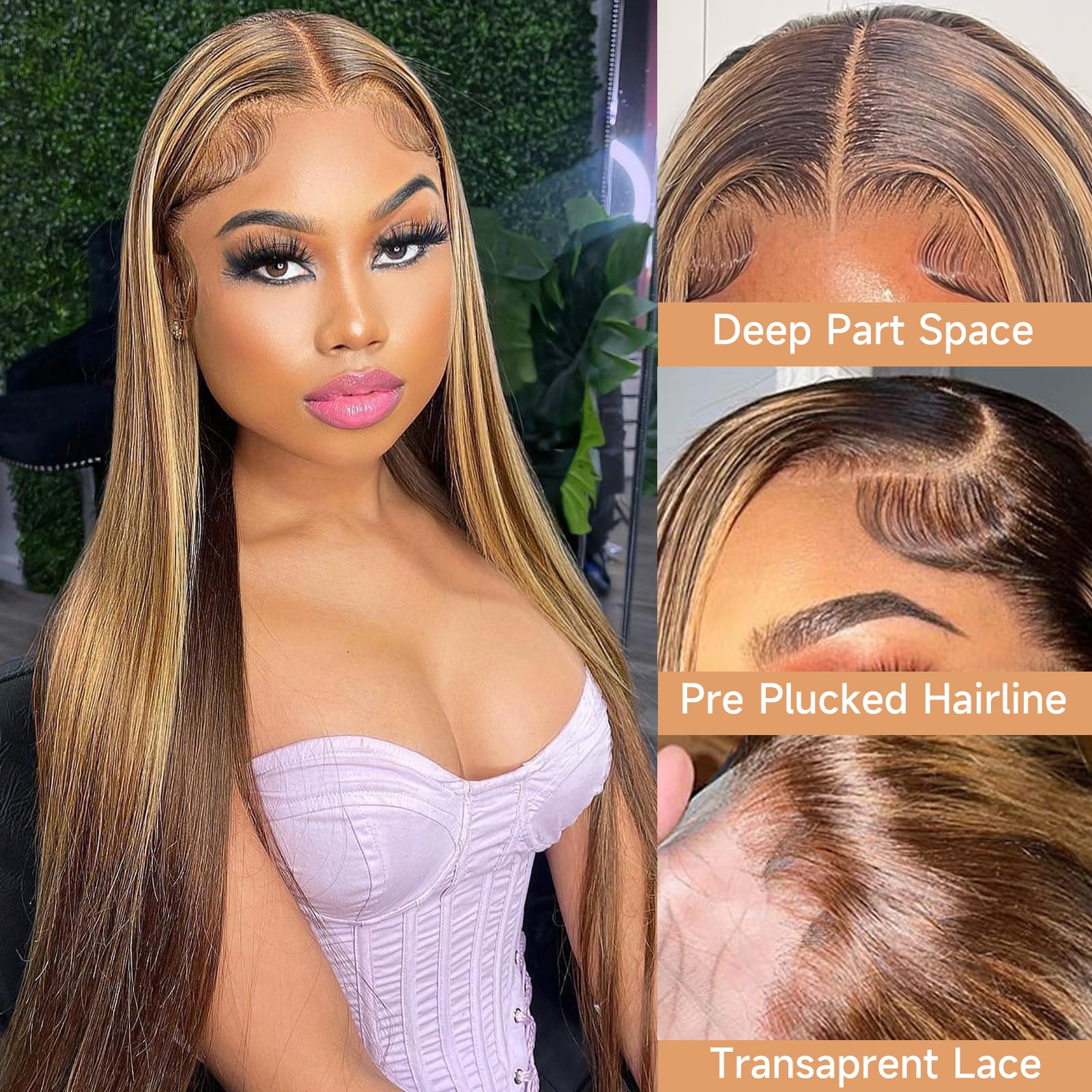 13x4 HD Transparent Lace Front Wig Human Hair - 4/27 Honey Blonde Ombre Pre Plucked with Baby Hair 180 Density Straight Colored Wigs (26 Inch) for Daily Wear, Cosplay & Special Occasions