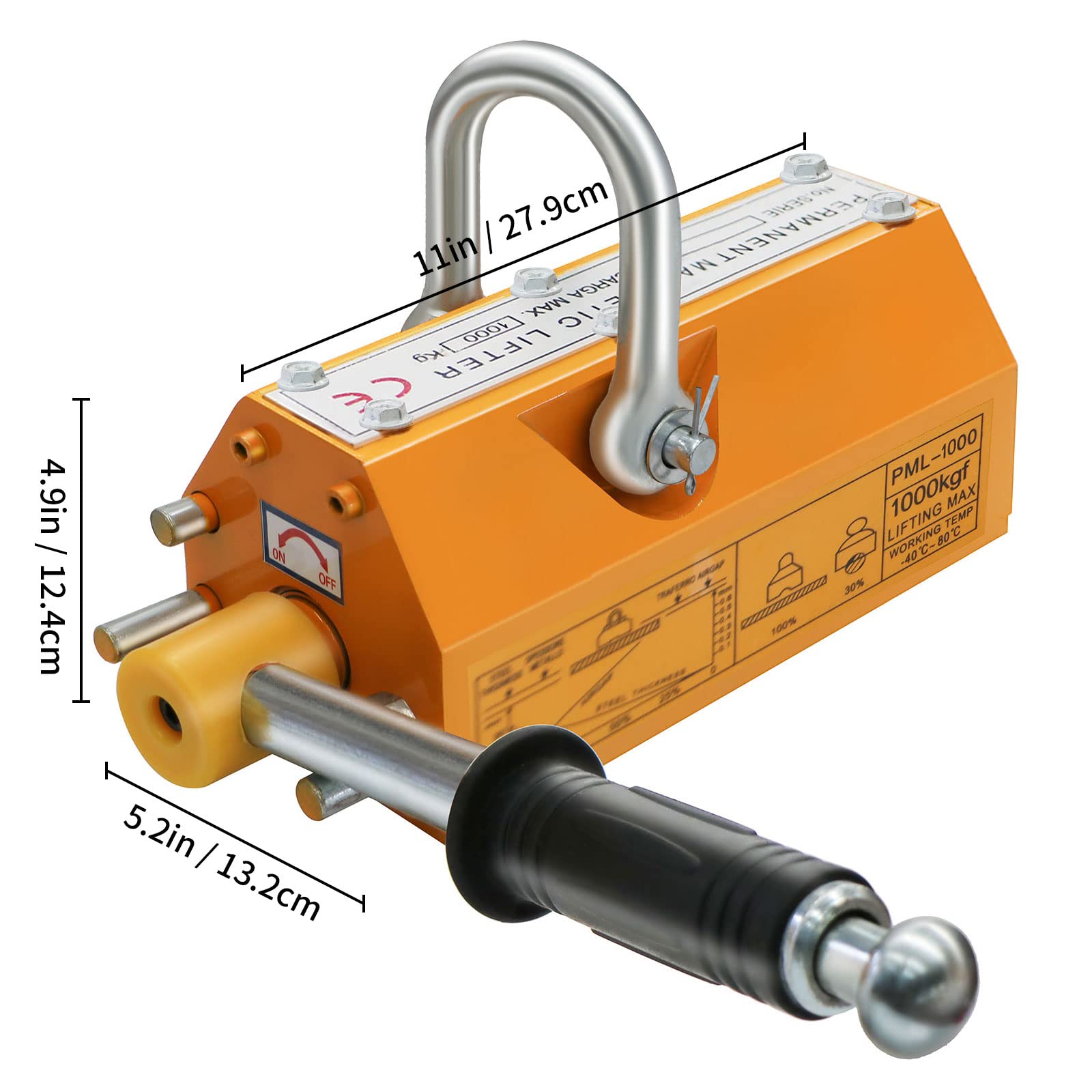 RYFT 2200Lbs Permanent Magnetic Lifter with Release - 1000KG Heavy Duty Neodymium Lifting Magnet for Shop Crane, Hoist, Steel Plate & Board Handling - Ideal for Construction, Metal Fabrication & Industrial Lifting Operations