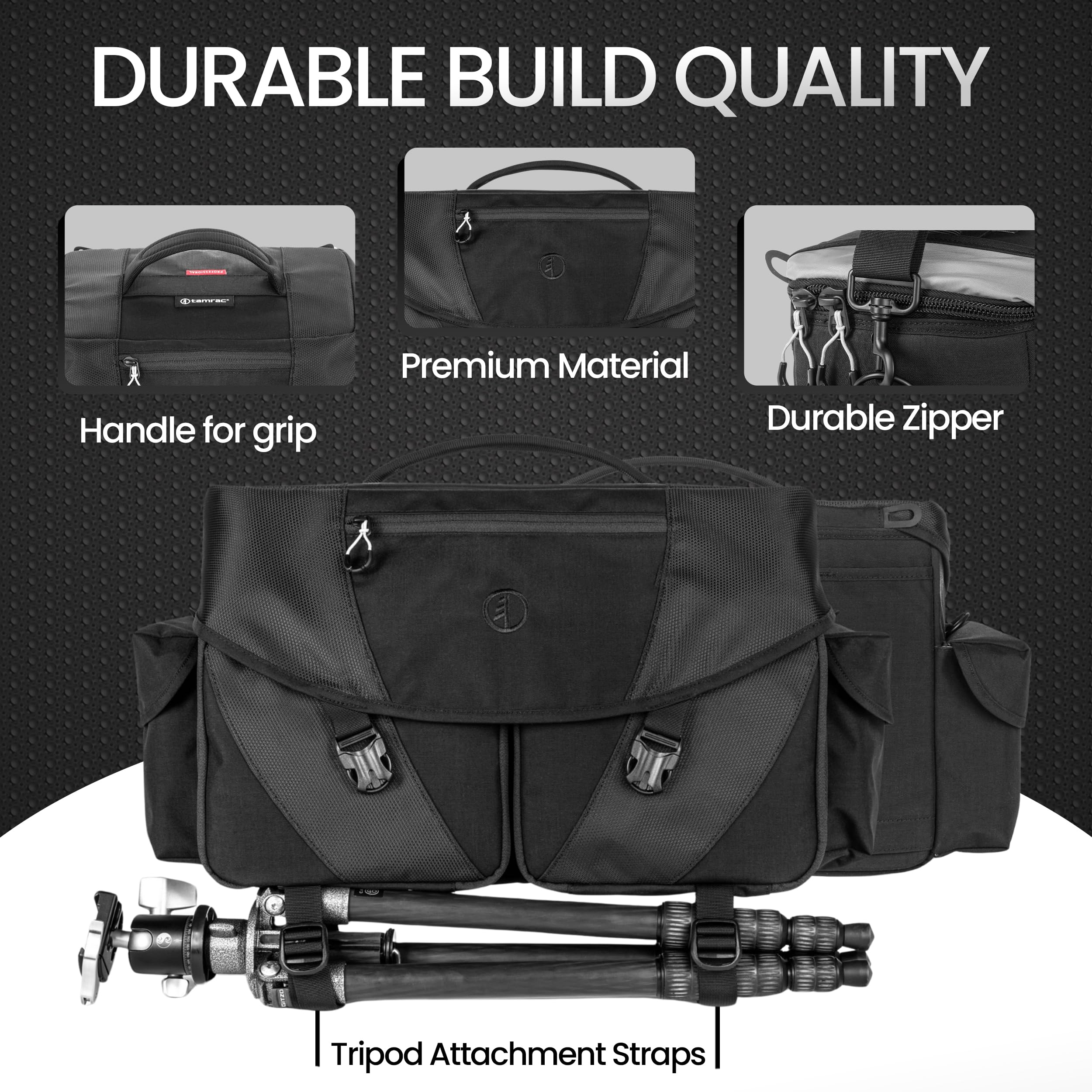 Tamrac Stratus 15 DSLR Camera Bag for Photographers - Waterproof Shoulder Bag for Mirrorless Cameras & Photography Accessories with Tripod Holder Strap (Black) - Perfect for Travel, Hiking & Outdoor Photography