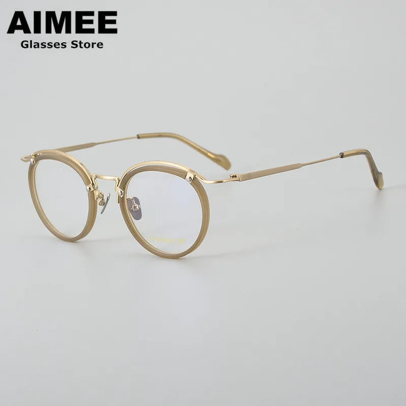 Stylish Aimee Unisex Full Rim Round Acetate & Titanium Eyeglasses Frame 20036 - Perfect for Work, Reading & Everyday Fashion