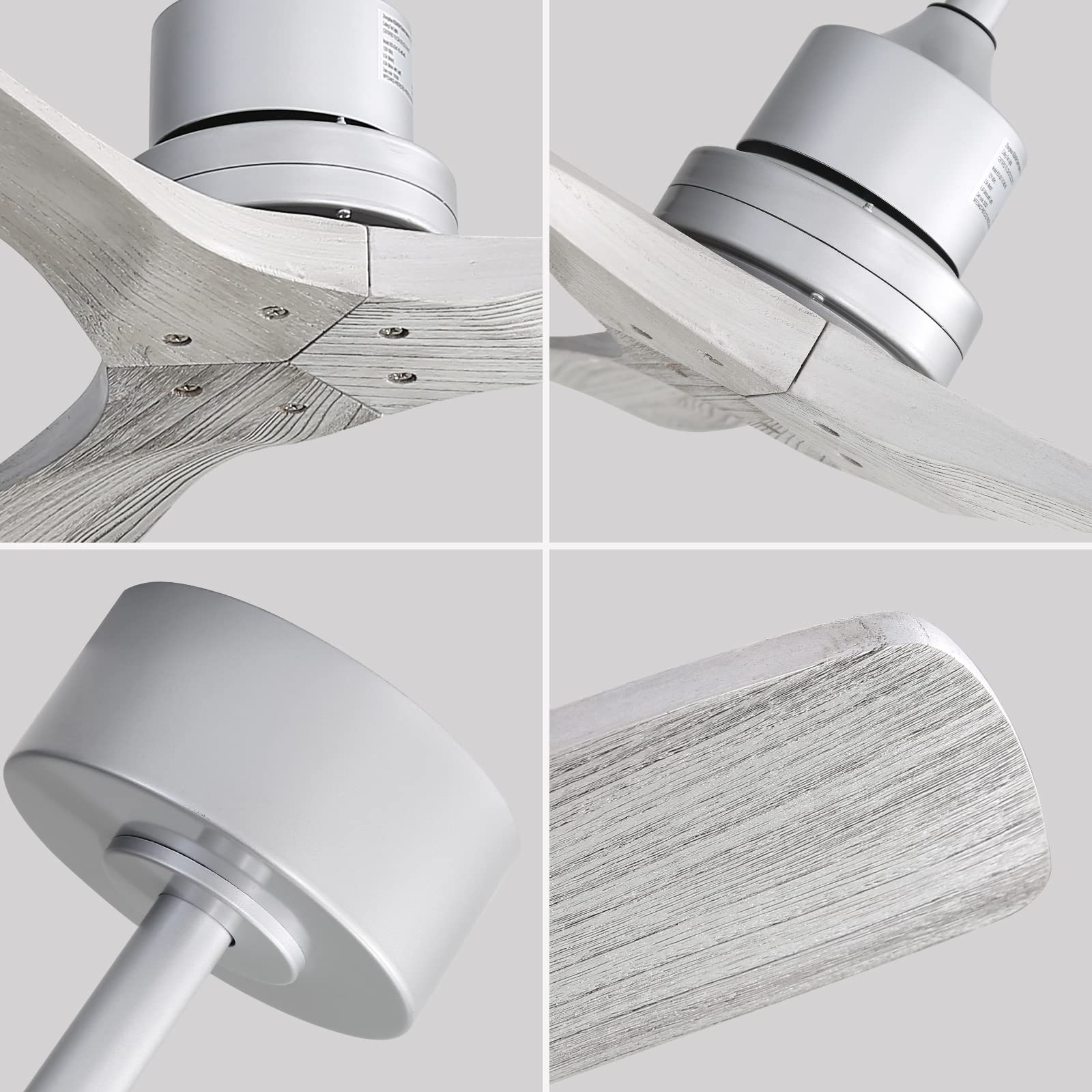 52 Inch Modern Solid Wood Ceiling Fan with Remote - 5000CFM High Airflow, Quiet DC Motor, 6 Speeds & Timer - White ETL Certified - Perfect for Bedroom, Living Room & Office Spaces