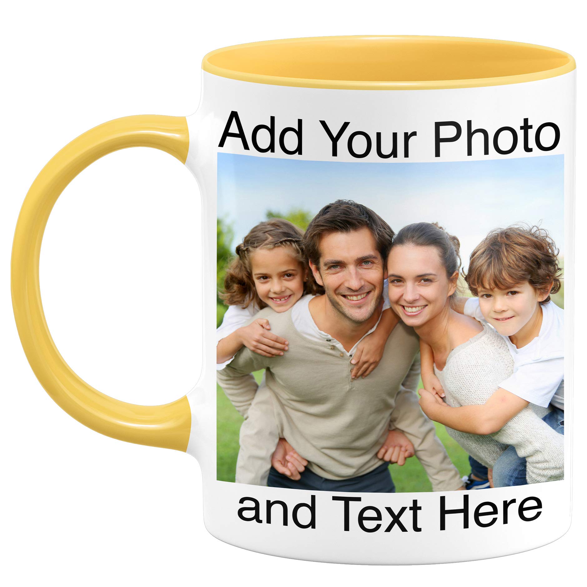 Custom Photo Coffee Mug - Personalized 11oz Ceramic Mug with Photo & Text, Funny & Unique Gift for Coffee Lovers - Perfect for Birthdays, Anniversaries & Office Gifts (Yellow)