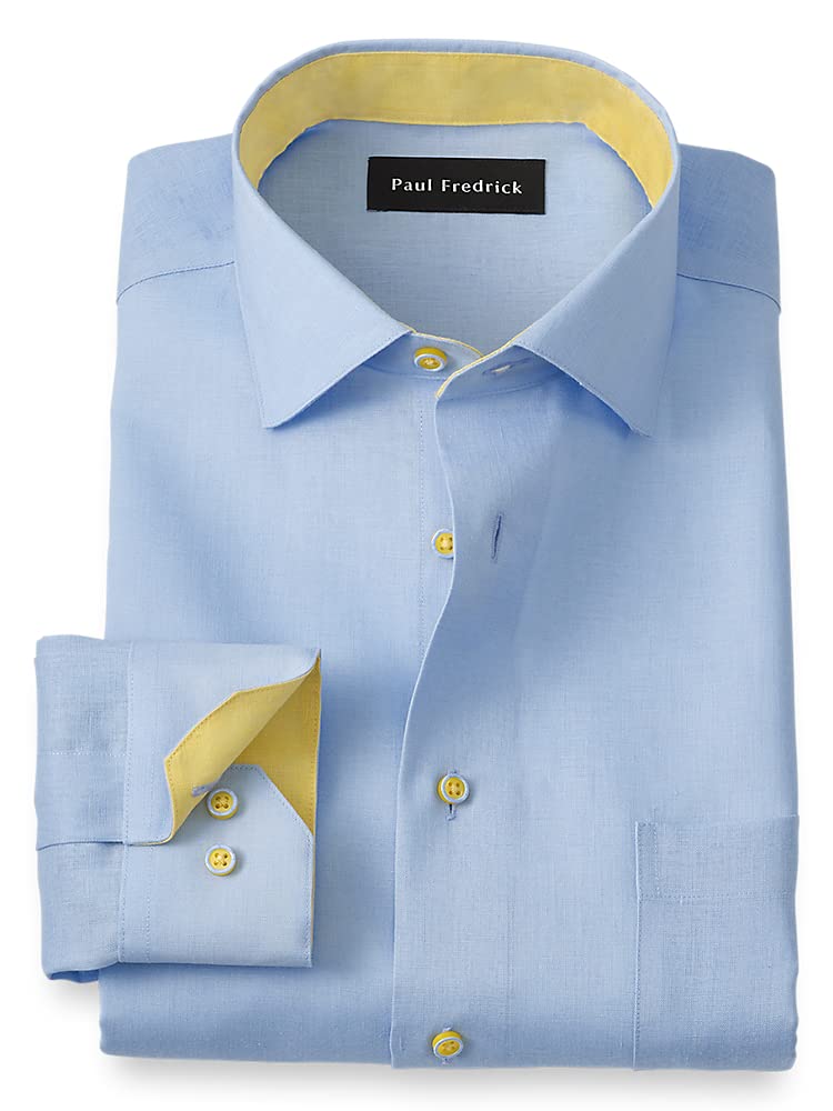Paul Fredrick Men's Classic Fit Linen Solid Dress Shirt - Breathable Summer Business Casual Shirt for Office, Weddings & Formal Events