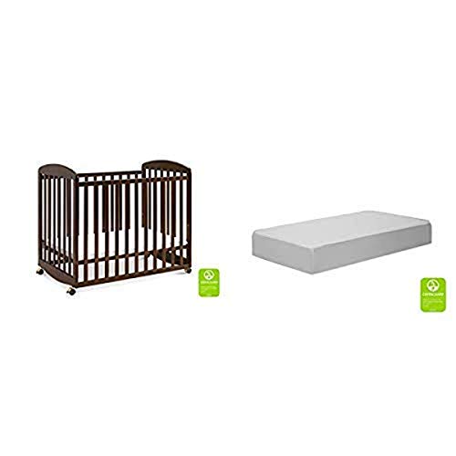DaVinci Alpha Mini Rocking Crib in Espresso Finish - Includes Slumber Mini Crib Mattress - Compact Nursery Furniture for Small Spaces - Perfect for Bedrooms, Apartments & Nurseries
