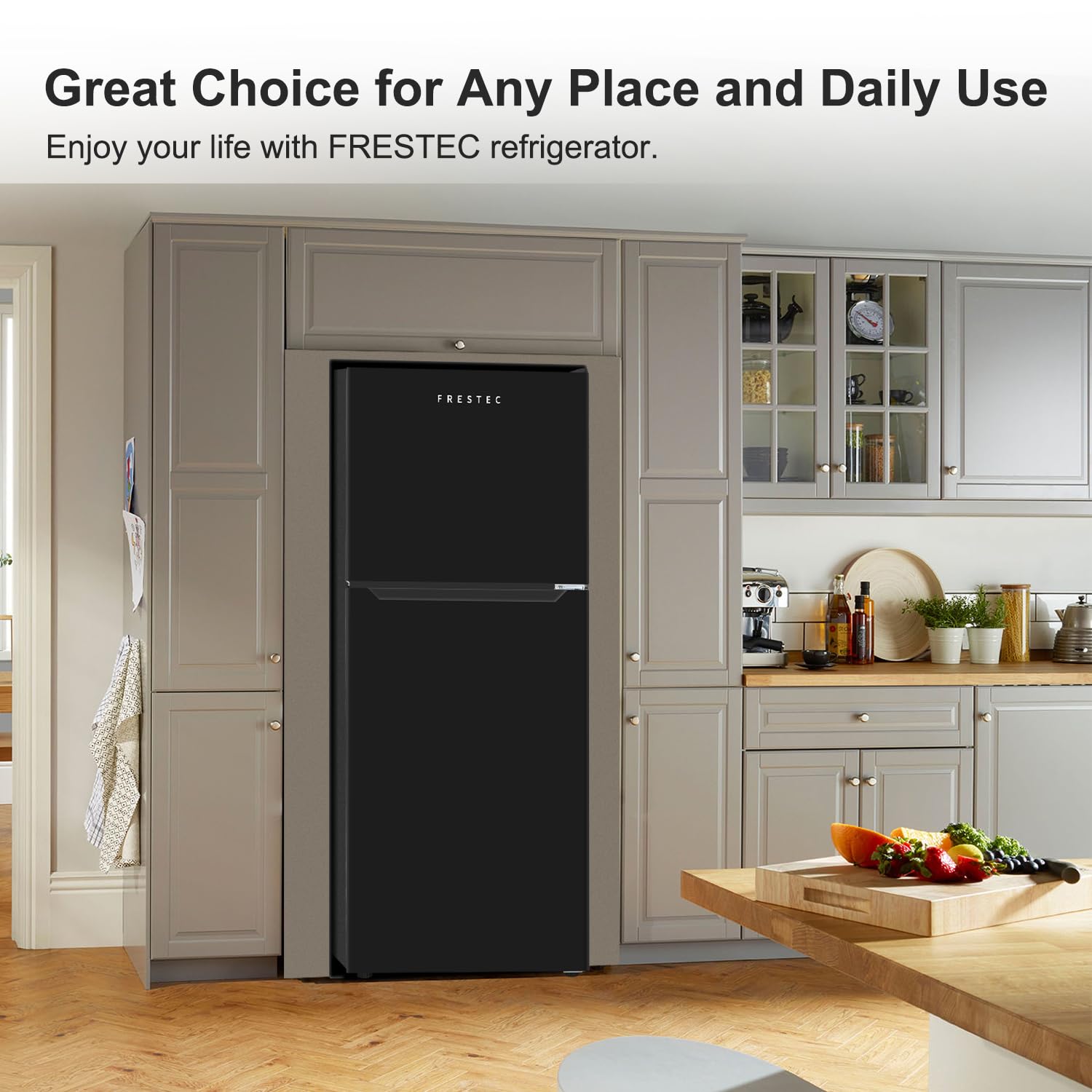 **Frestec 12.1 Cu Ft Apartment Refrigerator with Freezer - 2 Door Compact Fridge, Adjustable Thermostat, Freestanding Design, Reversible Door Swing, Black (FR 1202 BK) - Perfect for Dorms, Small Kitchens & Offices**