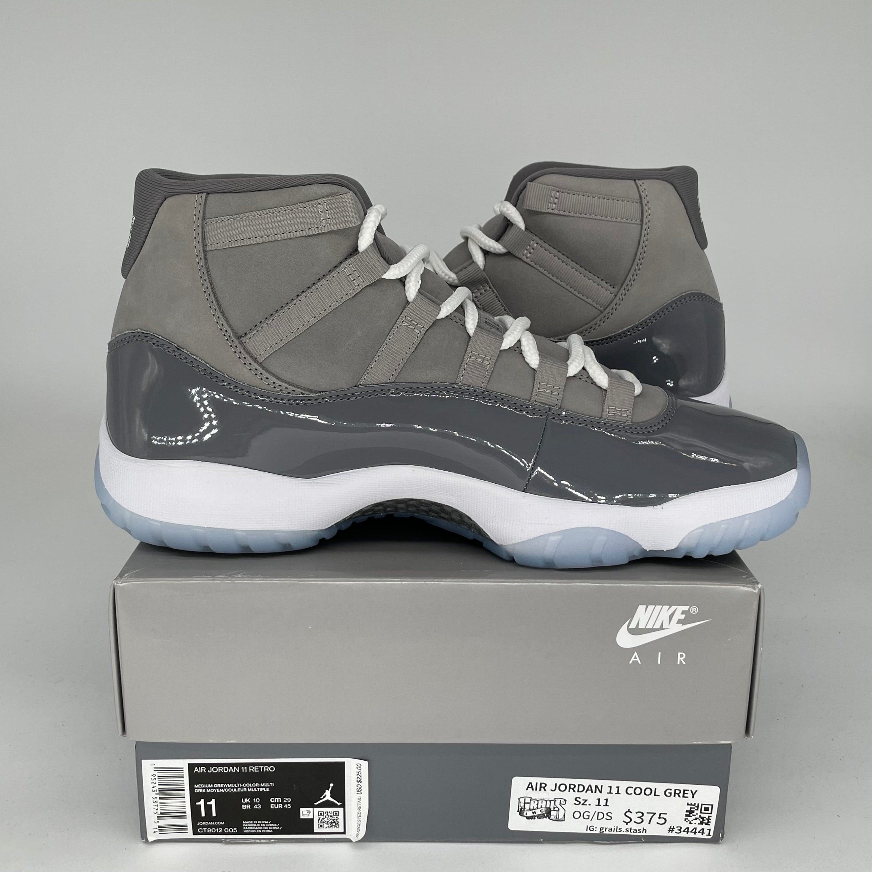 AIR JORDAN 11 COOL GREY Men's Basketball Shoes Size 11 - Retro Style Sneakers CT8012-005 for Casual Wear, Sports & Street Fashion