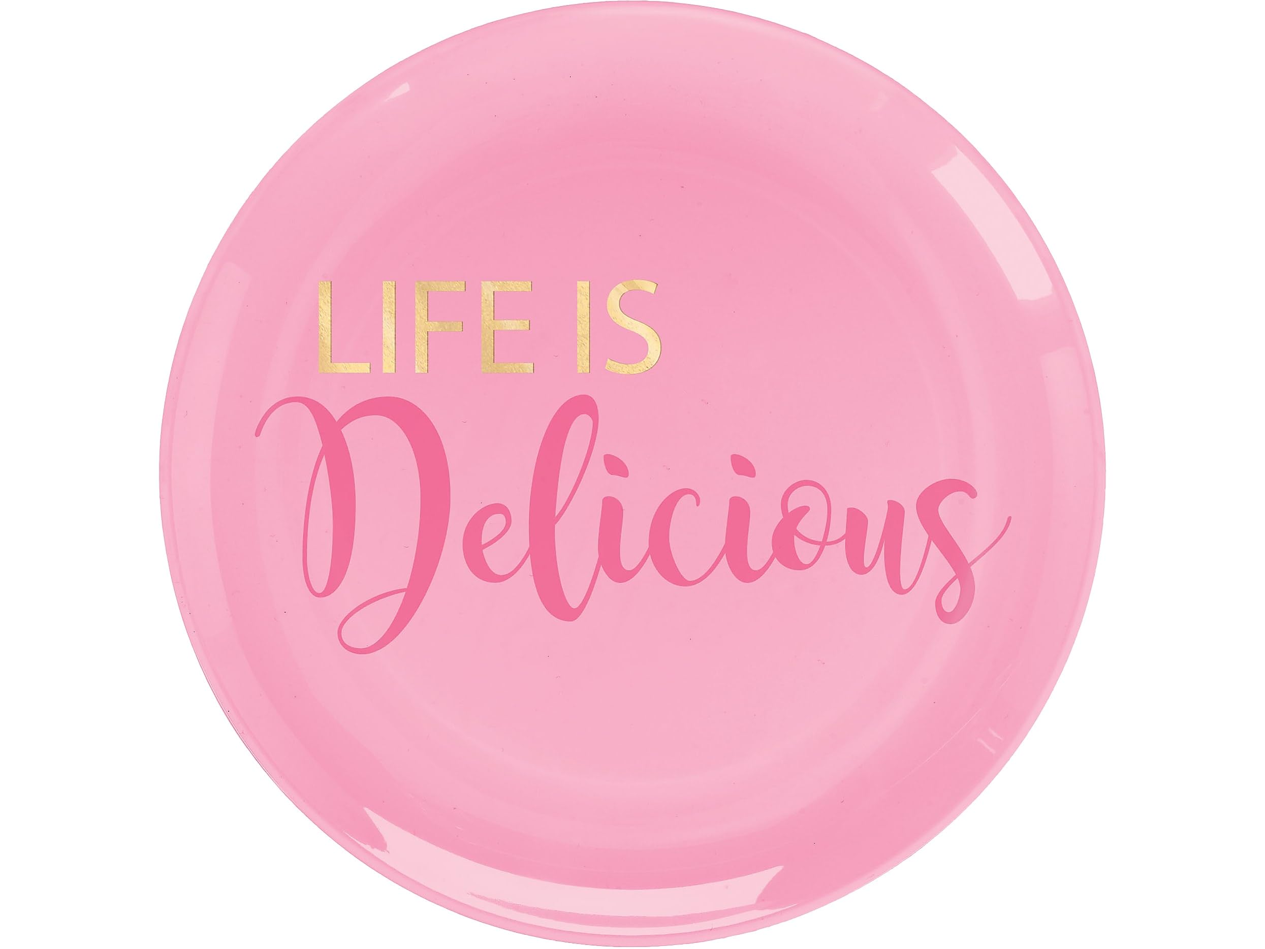Amscan Life is Delicious 7.5 Inch Round Plastic Plates - Pack of 20 | Pink Disposable Party Plates for Birthday, Baby Shower & Holiday Celebrations