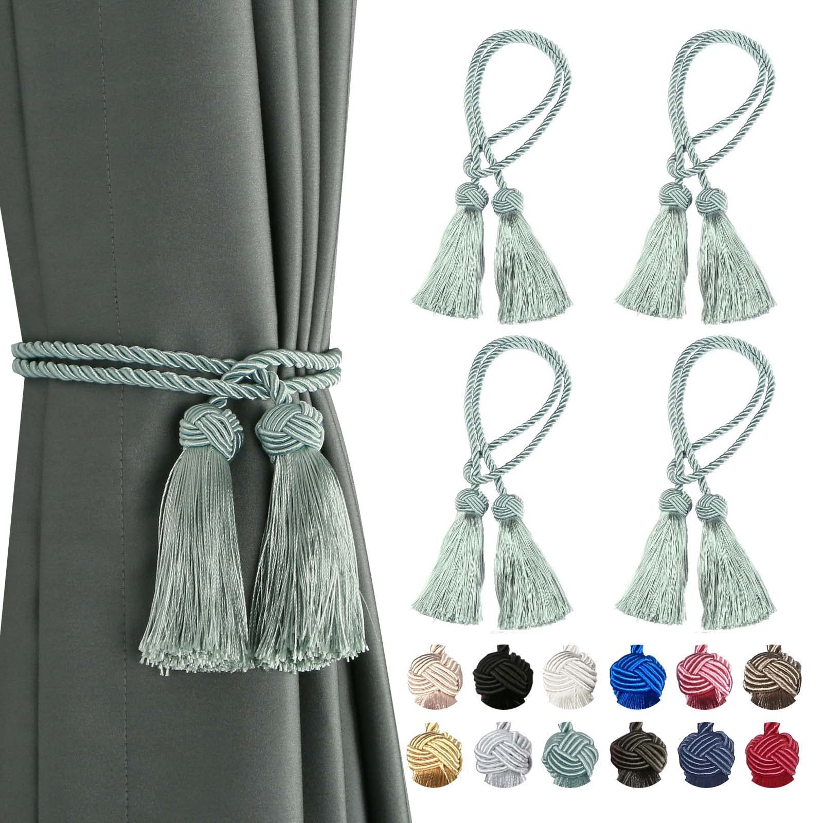 BEL AVENIR 4 Pack Handmade Tassel Curtain Tiebacks - Decorative Curtain Holdbacks for Windows, Drapes & Sheers (Light Blue, Set of 4) - Perfect for Living Room, Bedroom & Home Decor
