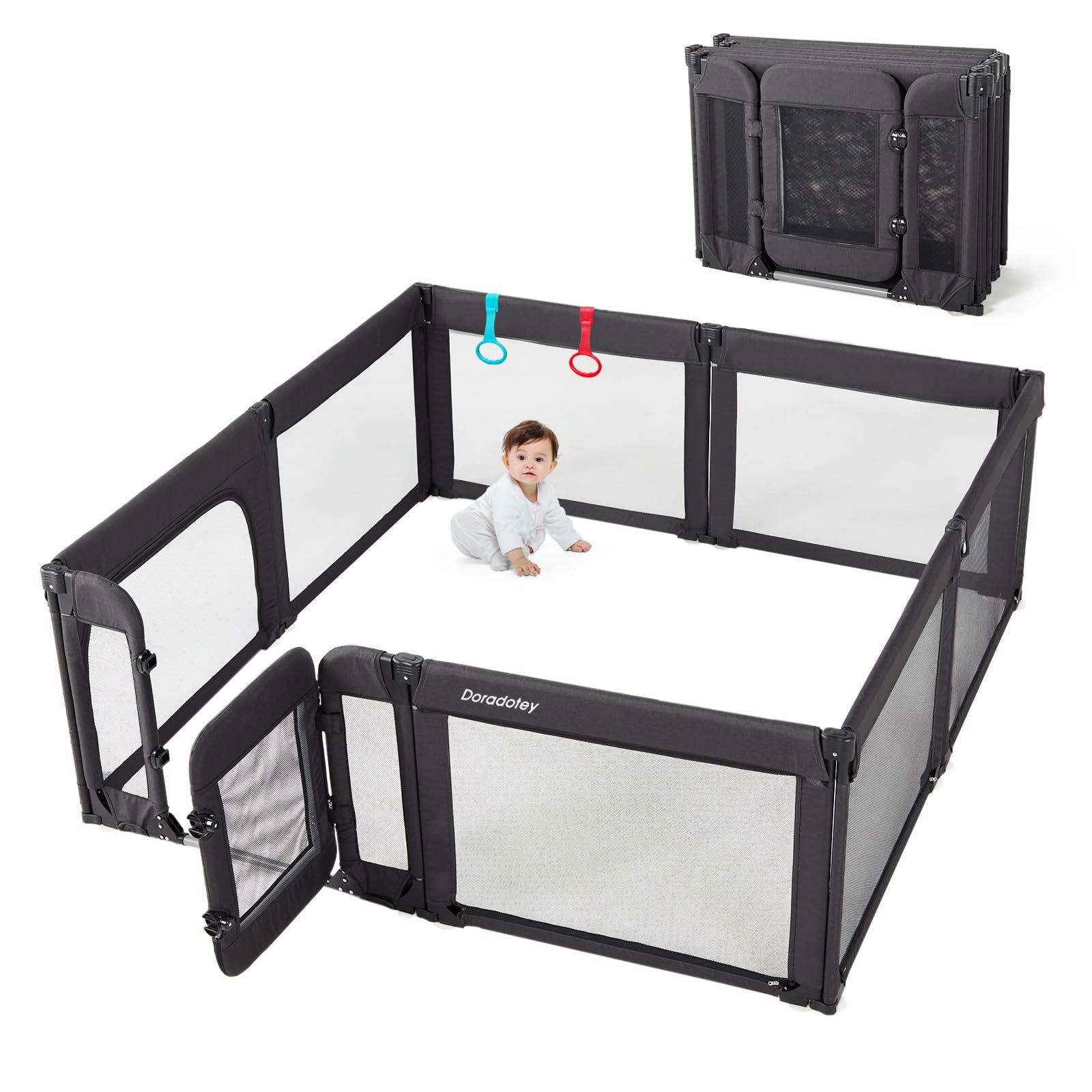 **Foldable Baby Playpen with Door - Adjustable Heavy-Duty Play Yard for Toddlers & Infants - Large Safety Play Area Fence - Ideal for Home, Nursery & Outdoor Use - Black**