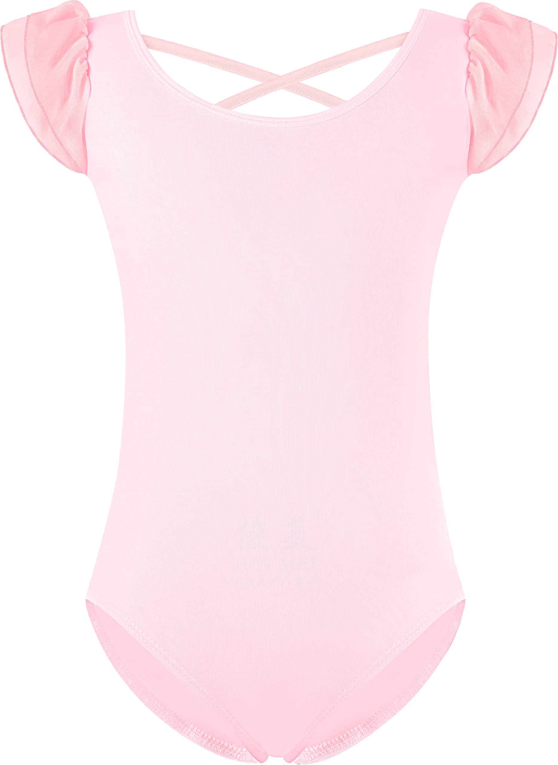 MOLLDAN Girls Ballet Leotard with Criss Cross Back - Short Sleeve Dancewear for Ballet Class, Recital & Performance - Comfortable & Stretchy Leotards for Young Dancers