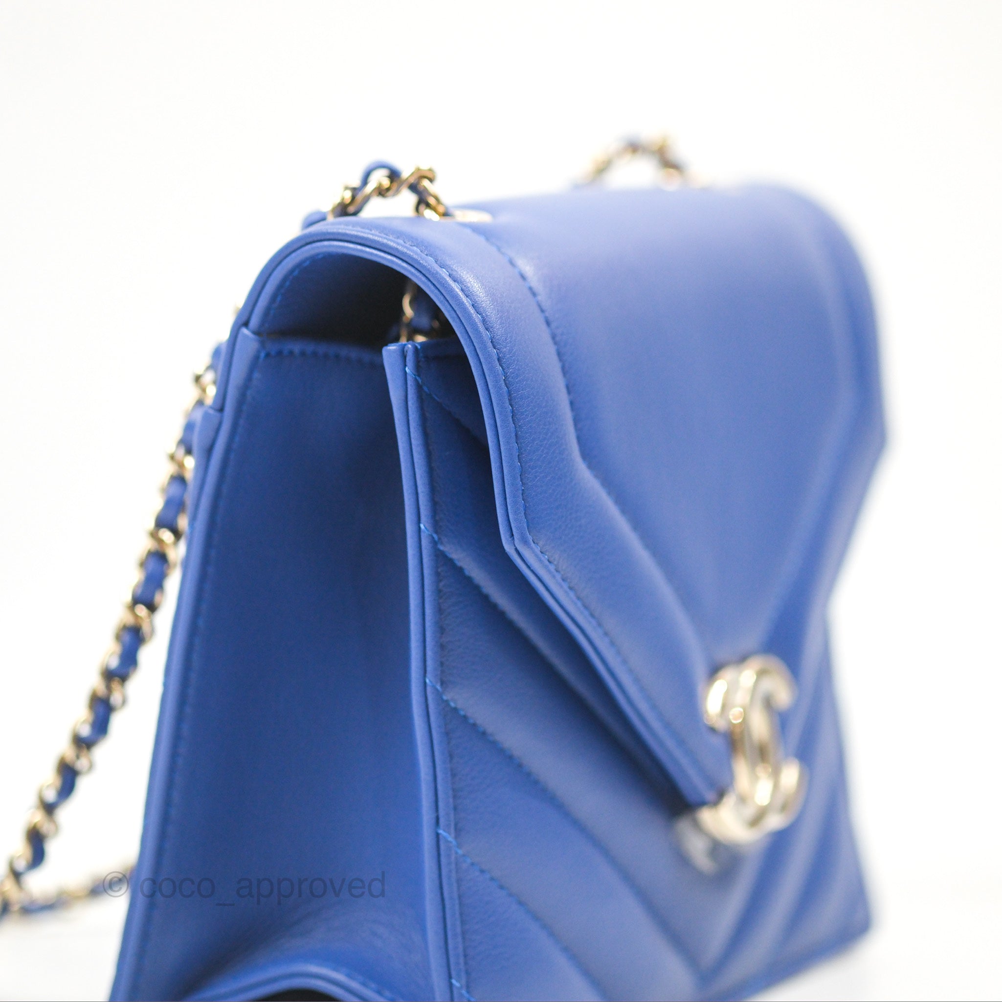 Chanel Chevron Square Envelope Flap Bag Royal Blue 19C - Luxury Designer Handbag for Women, Perfect for Evening Parties, Date Nights & Special Occasions