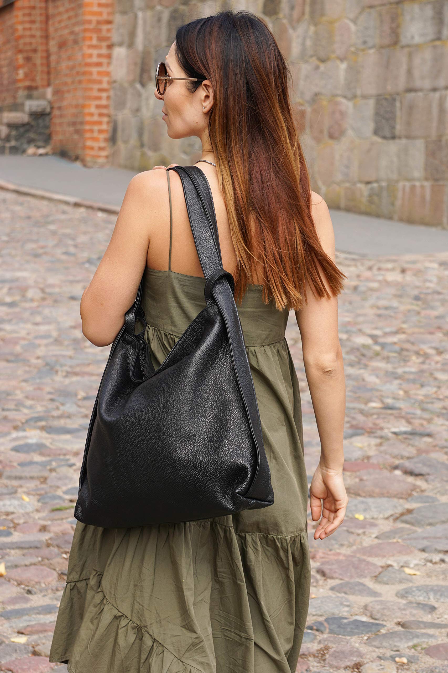 Genuine Leather Women's Backpack Purse - Handmade Convertible Hobo Shoulder Bag for Work, Travel & Daily Use