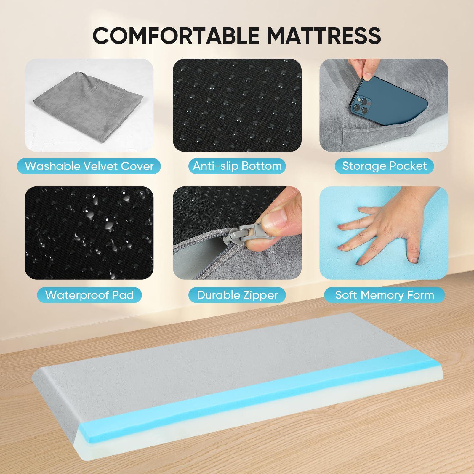 **Memory Foam Camping Mattress Pad - Portable Roll-Up Bed Topper, Lightweight Sleep Mat for Adults - Waterproof Cover & Travel Bag Included - Ideal for Travel, Car Camping, Guest Beds & Outdoor Adventures**