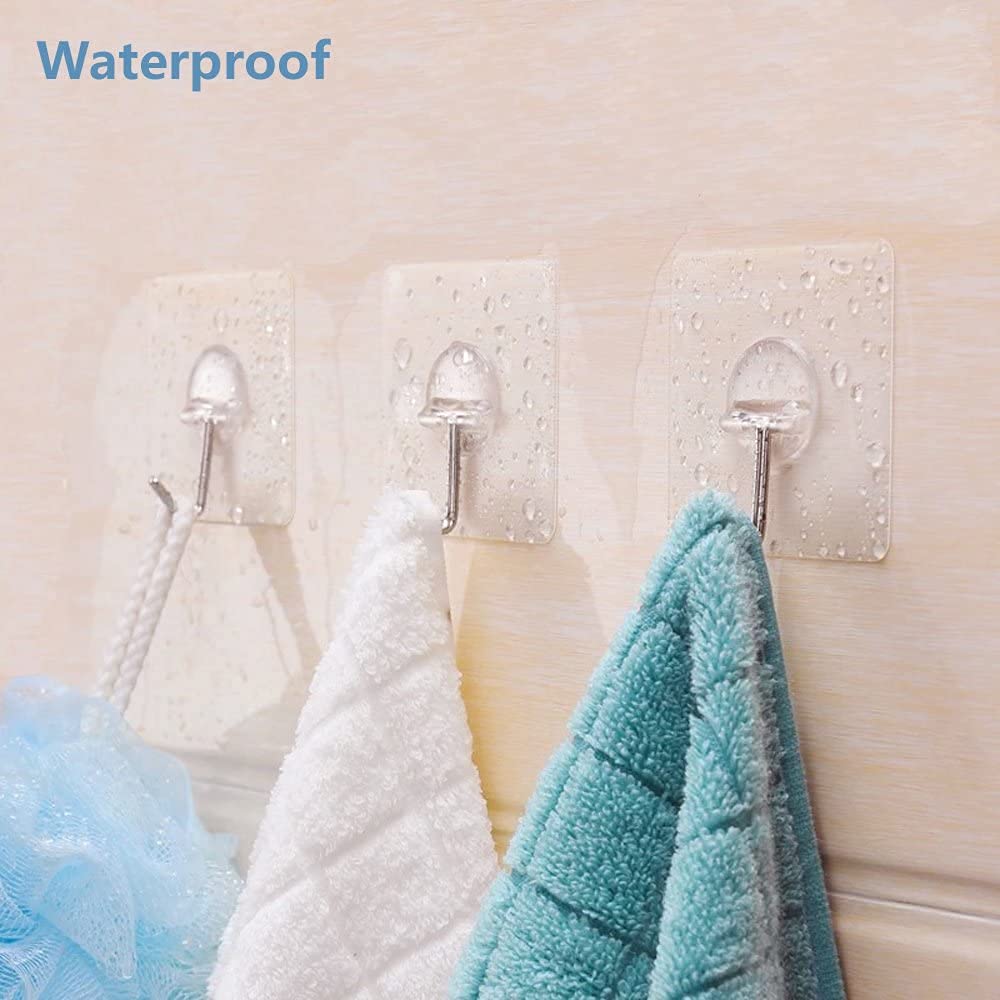 Dargoba Heavy Duty Self Adhesive Hooks - 10 Pack Transparent PVC Wall Hooks for Hanging Clothes, Photo Frames, Decorations | Strong Stainless Steel & Plastic Construction | Perfect for Bathroom, Kitchen, Bedroom Organization