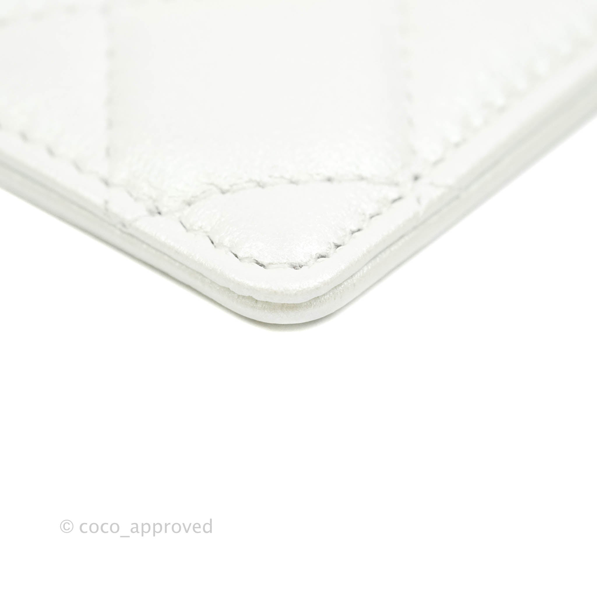Chanel Classic Flap Card Holder Iridescent White Lambskin Silver Hardware - Luxury Compact Wallet for Everyday Use & Special Occasions