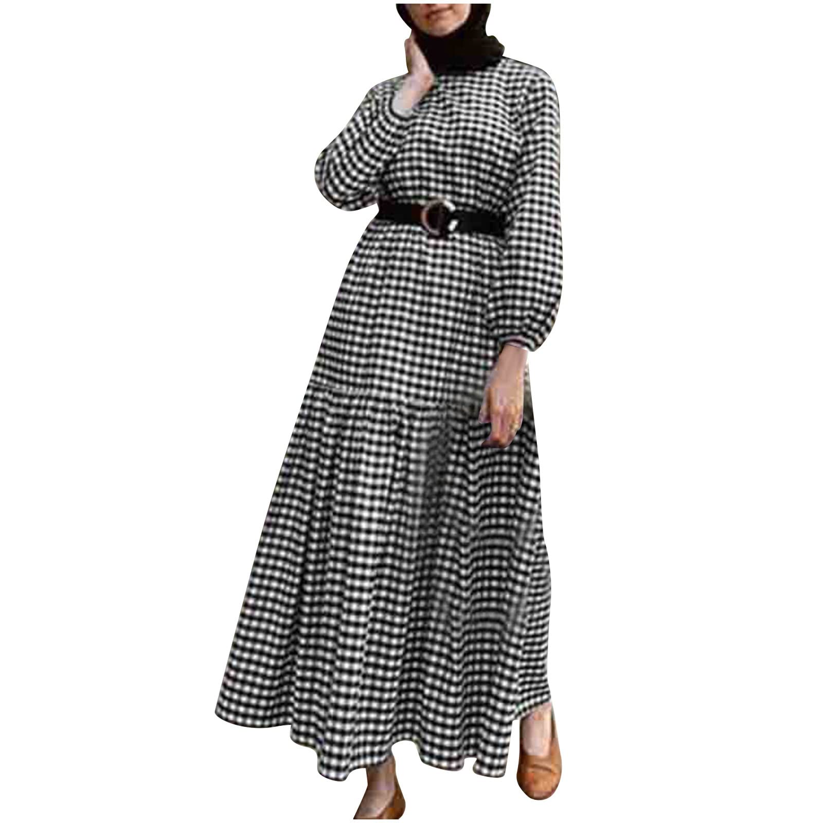 Women's Muslim Plaid Kaftan Maxi Dress - Long Sleeve Loose Abaya for Casual Wear | Perfect for Prayer, Eid, Mosque & Everyday Modest Fashion