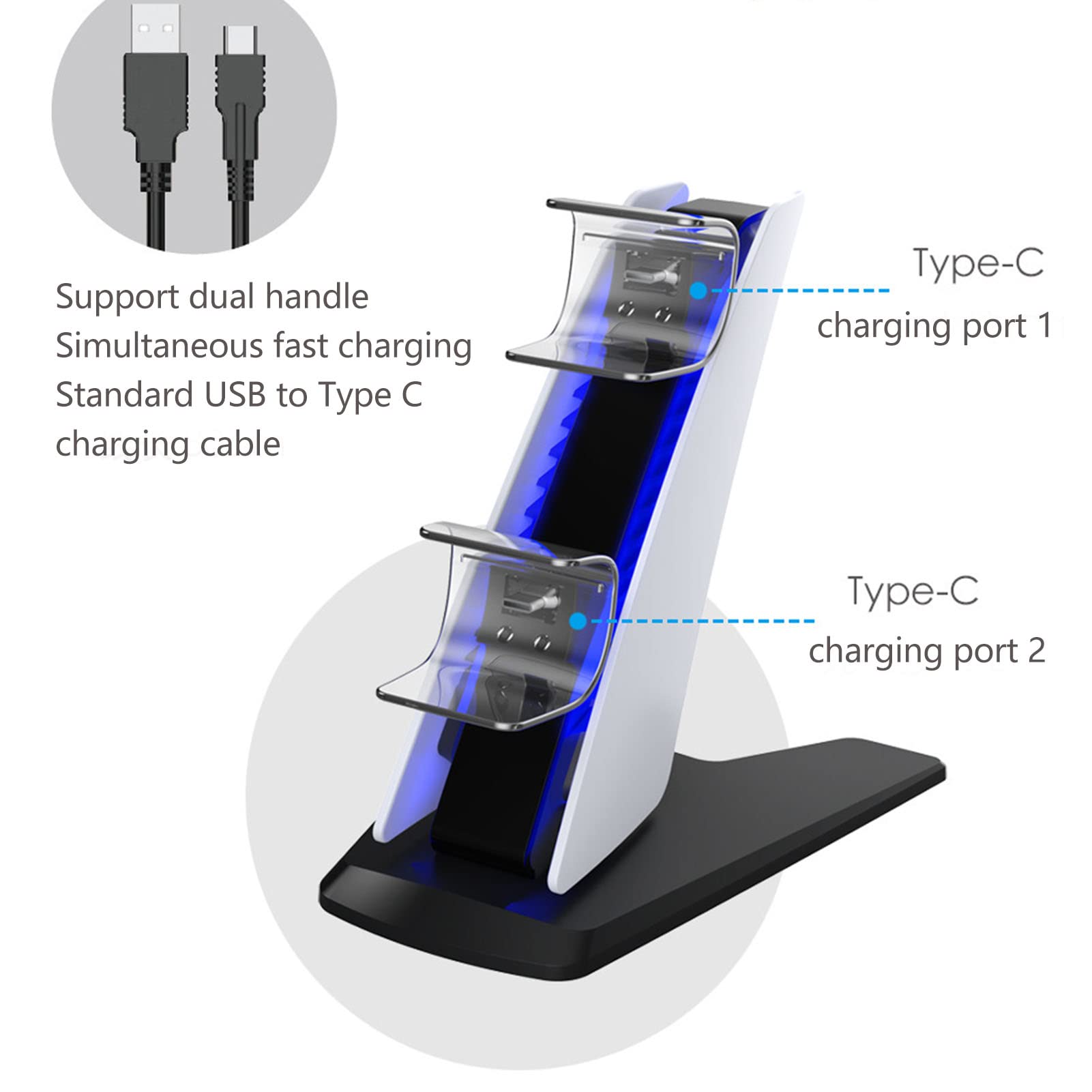 TOTITOM Wireless Charging Station for PS5 Controller - Dual Port Fast Charging Dock with Ambient Light, Compatible with PlayStation 5 Accessories (White) - Perfect for Gaming Setup & Nighttime Play