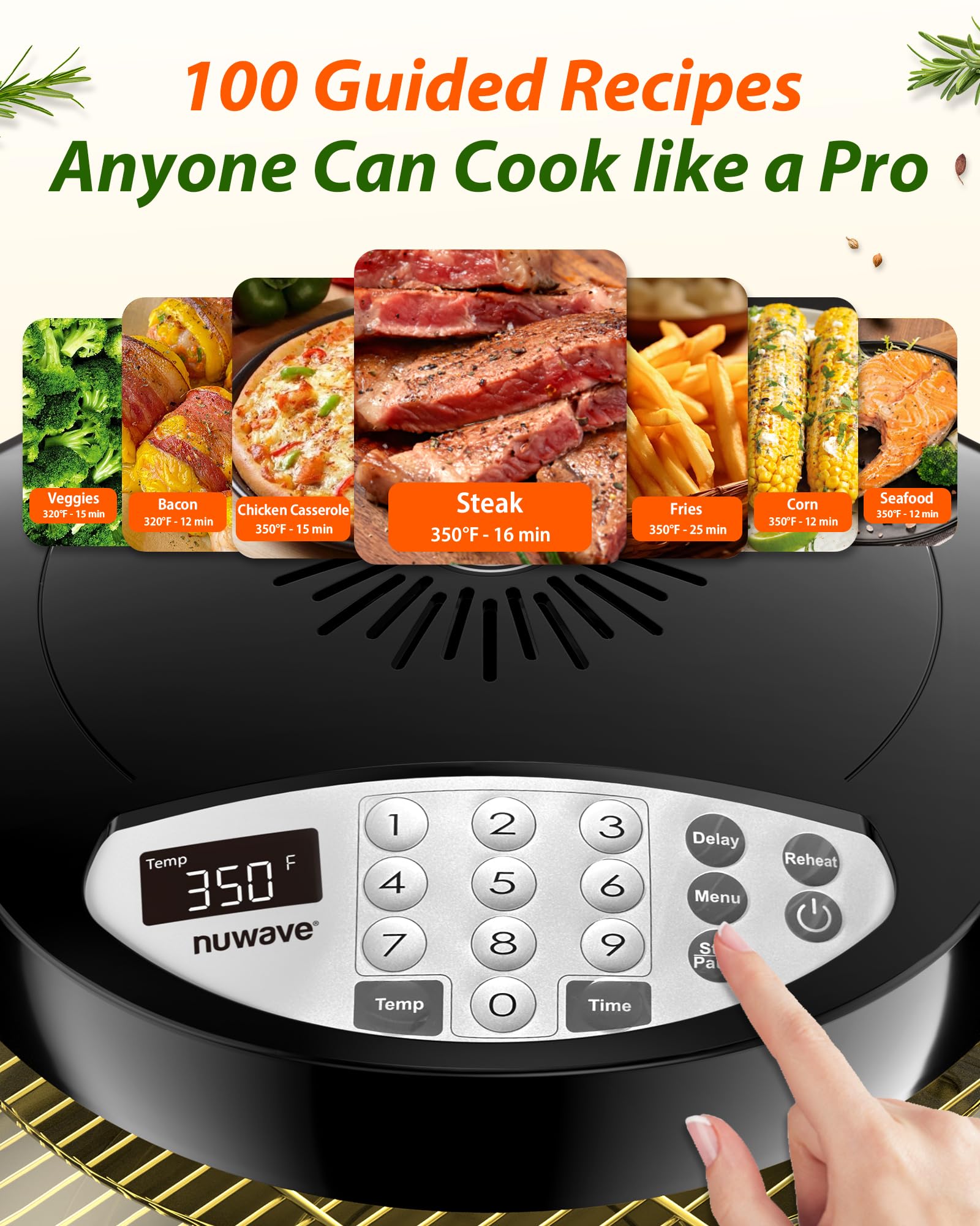 Nuwave Oven Pro Plus Air Fryer - Infrared Countertop Convection Oven with 100 Presets & 50 Memory, No Preheating Needed, Cooks Fresh or Frozen Foods Fast, PFAS-Free Black | Perfect for Baking, Roasting, Air Frying & Family Meals