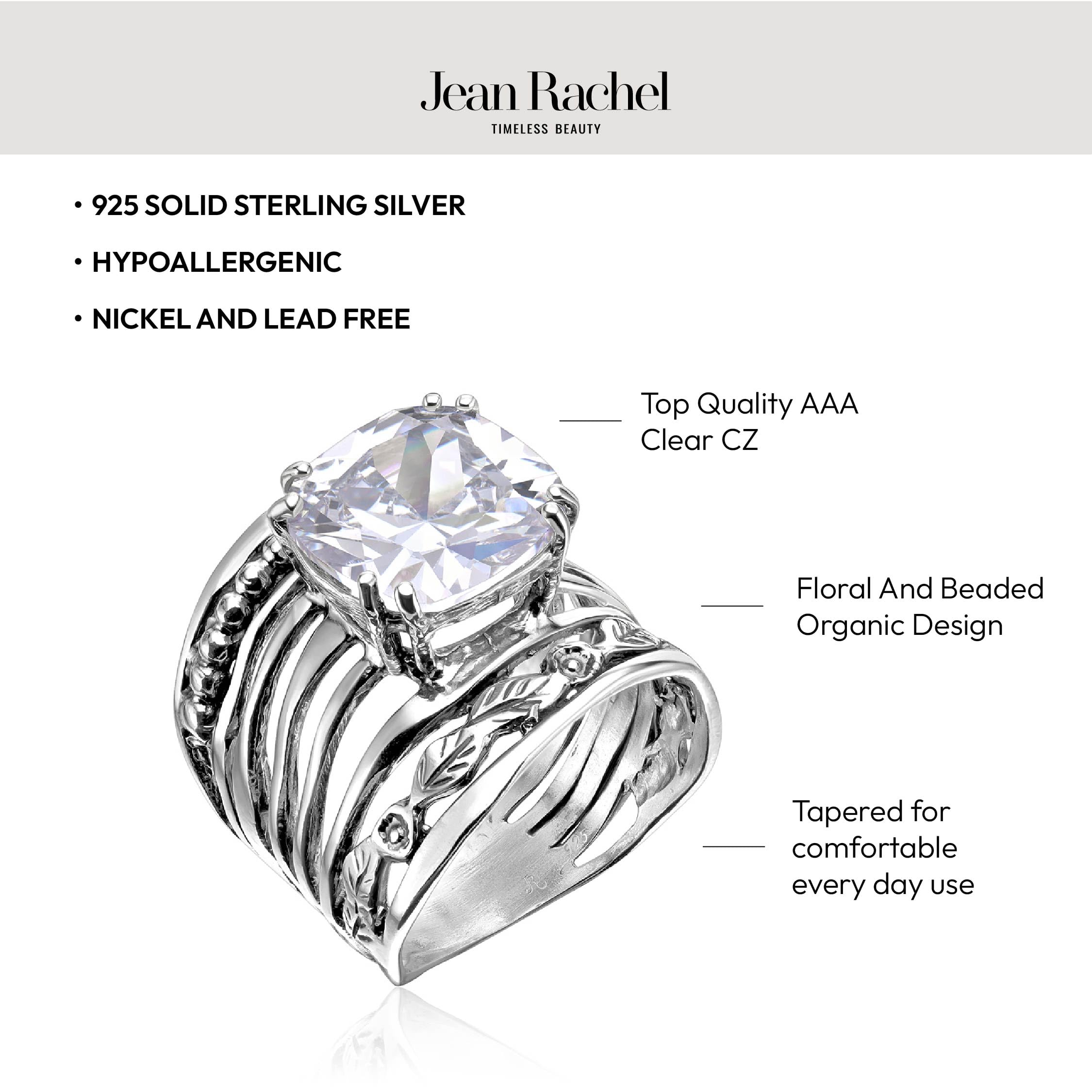 925 Sterling Silver Vintage CZ Ring for Women - 12mm Cushion Cut Cubic Zirconia Statement Ring | Hypoallergenic, Nickel-Free, Handcrafted Jewelry | Perfect for Weddings, Parties & Special Occasions