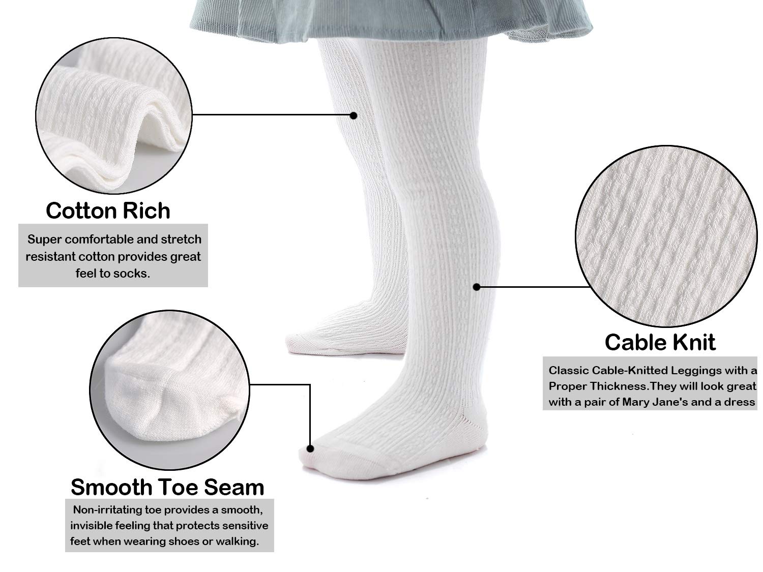 EPEIUS Baby Girls Tights - Soft Cable Knit Cotton Leggings & Stockings for Newborns, Infants & Toddlers (3/6 Pack) - Perfect for Playtime, Daycare & Winter Outfits